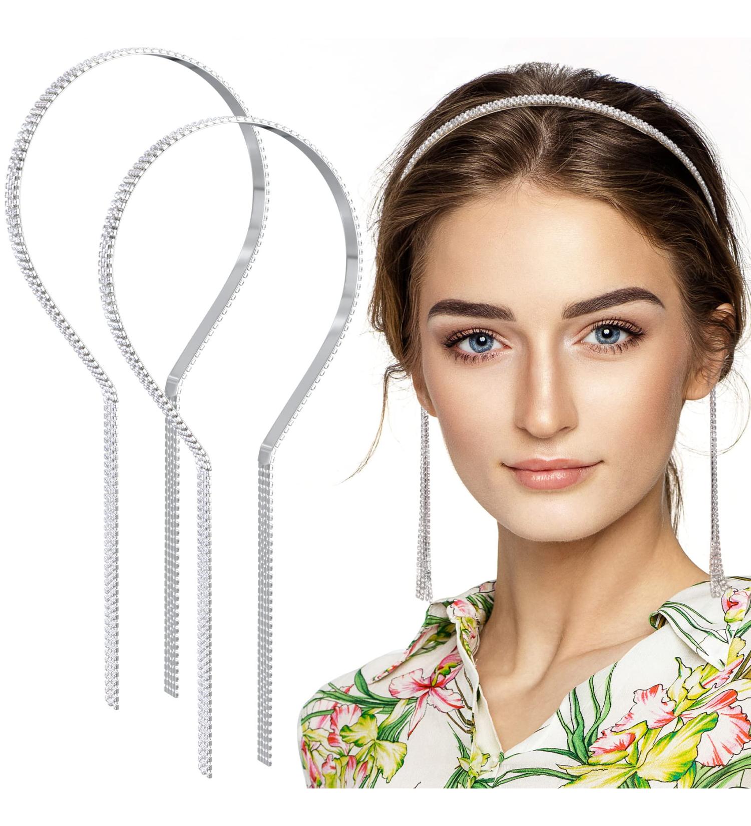OIIKI Rhinestone Crystal Tassel Headband for Women - 2pcs Sparkly Hair Chain Set - Buy Online on GoSupps.com