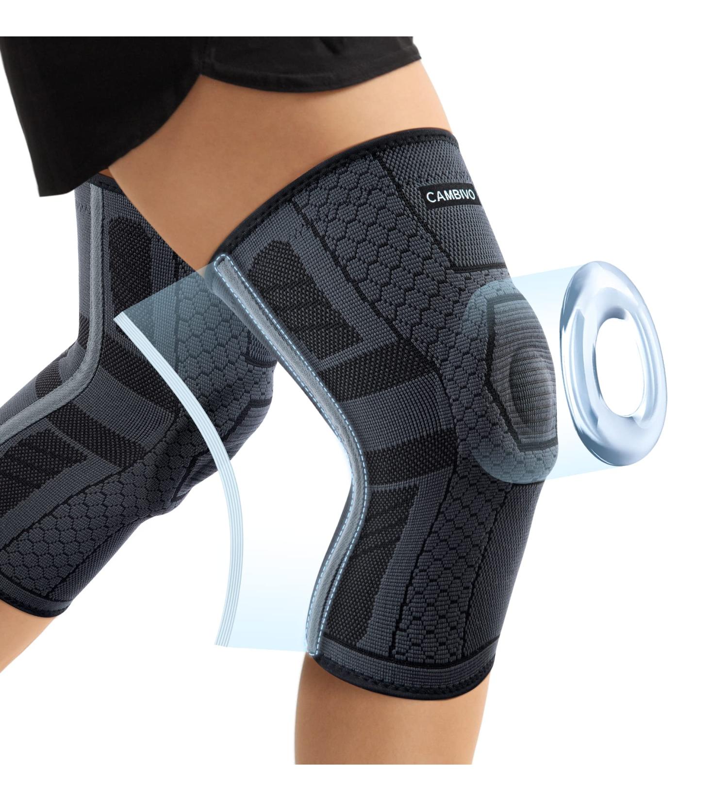 High-Quality Cambivo Knee Supports for Men & Women - PMMA Stabilizers & Patella Pad - Ideal for Arthritis ACL Injury Joint Pain Running & Sports - XL Black/Gray - Buy Online on GoSupps.com