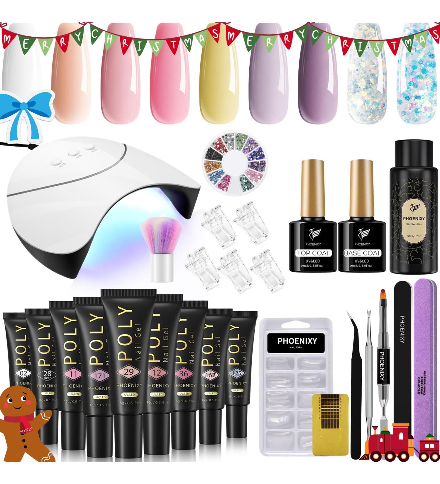 PHOENIXY Poly Nail Gel Kit: 9 PCS White Purple Cinnamon Series with UV LED Lamp - Beginner Nail Extension Set for Women - Buy Online on GoSupps.com