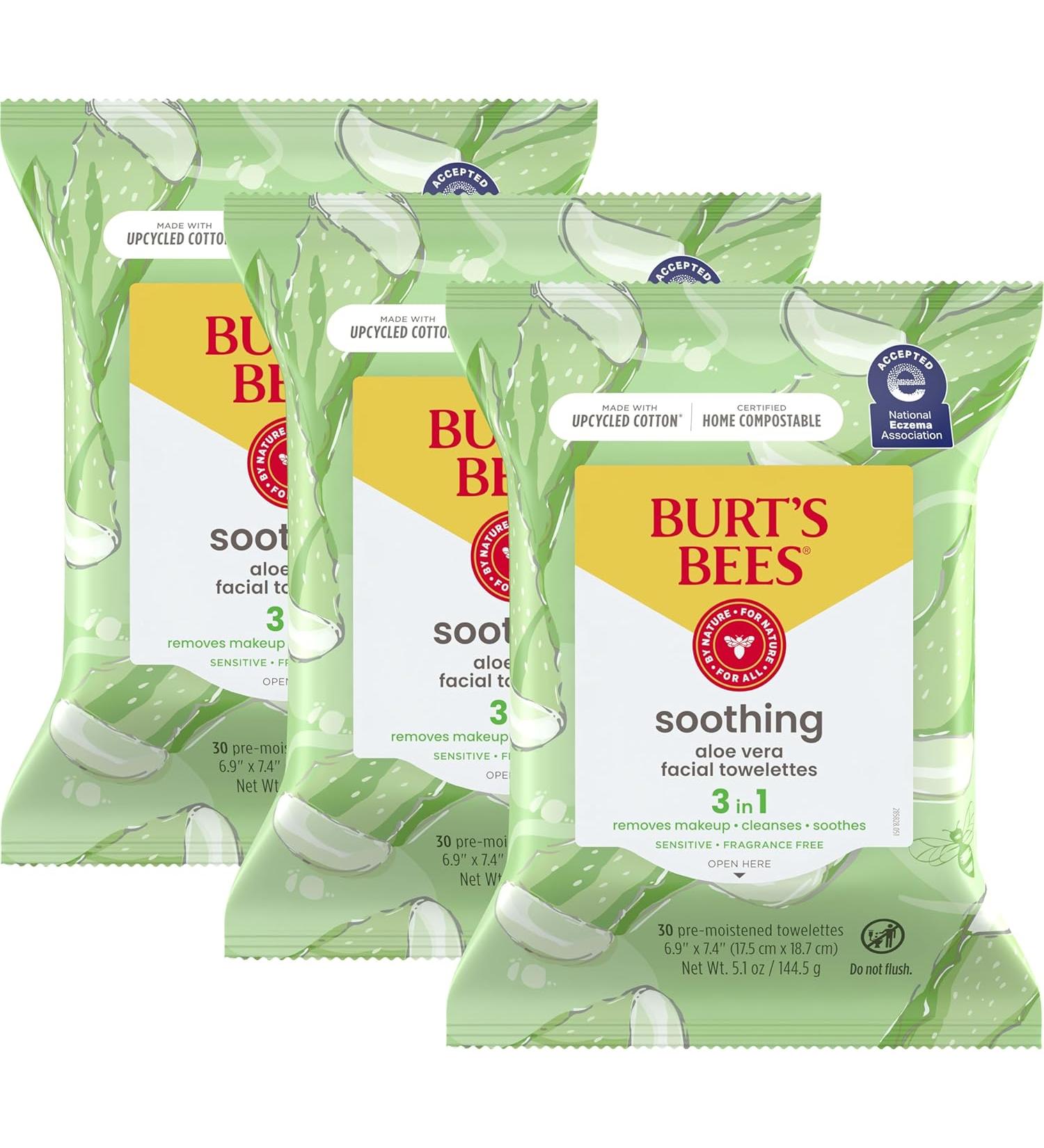 Burt's Bees Sensitive Facial Cleansing Towelettes - 30 Count (Pack of 3) | Gentle Cleansing Wipes with Cotton Extract for Sensitive Skin - Buy Online on GoSupps.com