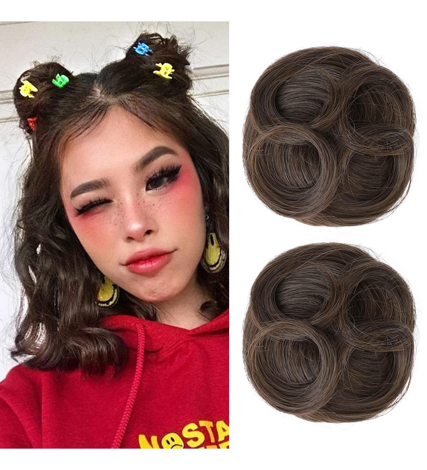 REECHO Space Bun Hair Pieces 2 PCS Mini Claw Clip in Messy & Cat Ears Fake Hair Bun Extensions Wig Accessory Updo Hairpieces for Women Girls (Pack of 2-3.5" Wavy Medium Ash Brown) Pack of 2 - 3.5" Wavy Medium Ash Brown - Buy Online on GoSupps.com