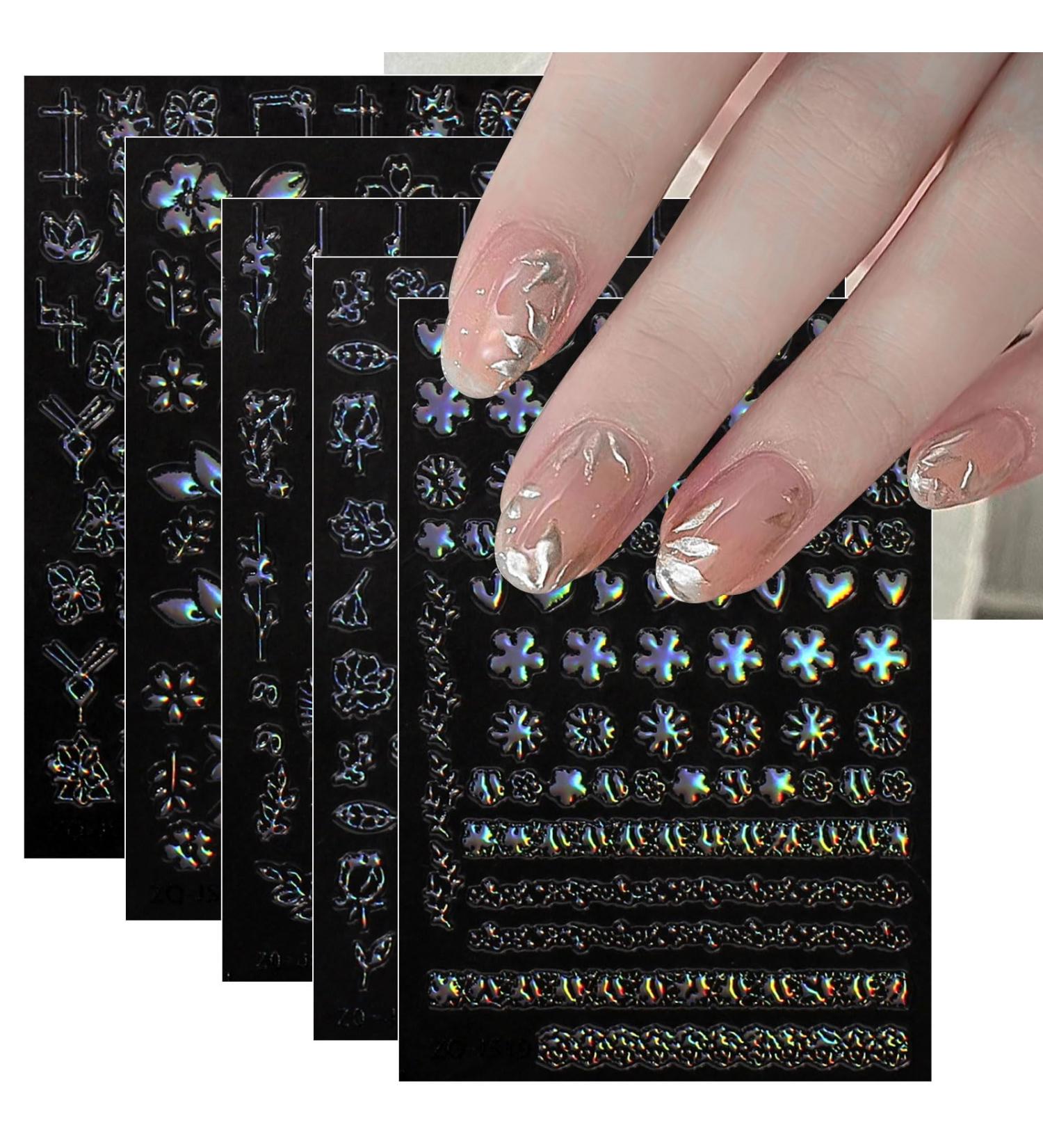 JMEOWIO 12 Sheets Aurora Heart Star Nail Art Stickers Decals Self-Adhesive Colorful Flower Nail Supplies Nail Art Design Decoration Accessories - Buy Online on GoSupps.com