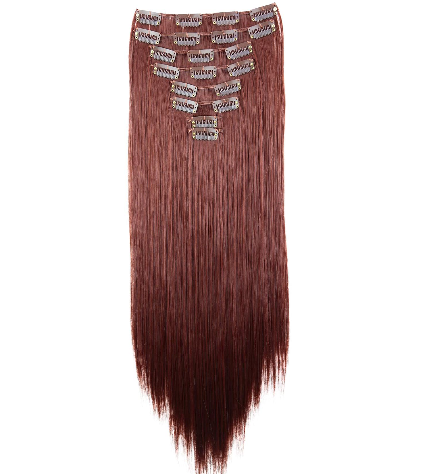 CAISHA XXL 20 Clip In Hair Extensions Set - Synthetic Fiber Hairpiece in Straight Red Brown #35 - Buy Online on GoSupps.com
