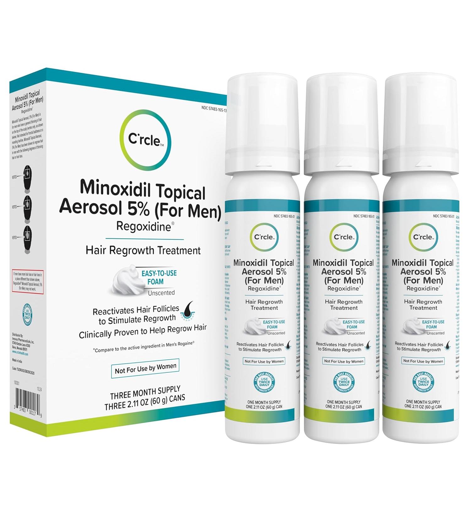 Regoxidine Men's 5% Minoxidil Foam 3-Month Supply - Restores Vertex Hair Loss, Promotes Hair Regrowth - Unscented Topical Treatment - 2.11oz (Pack of 3) - Buy Online on GoSupps.com