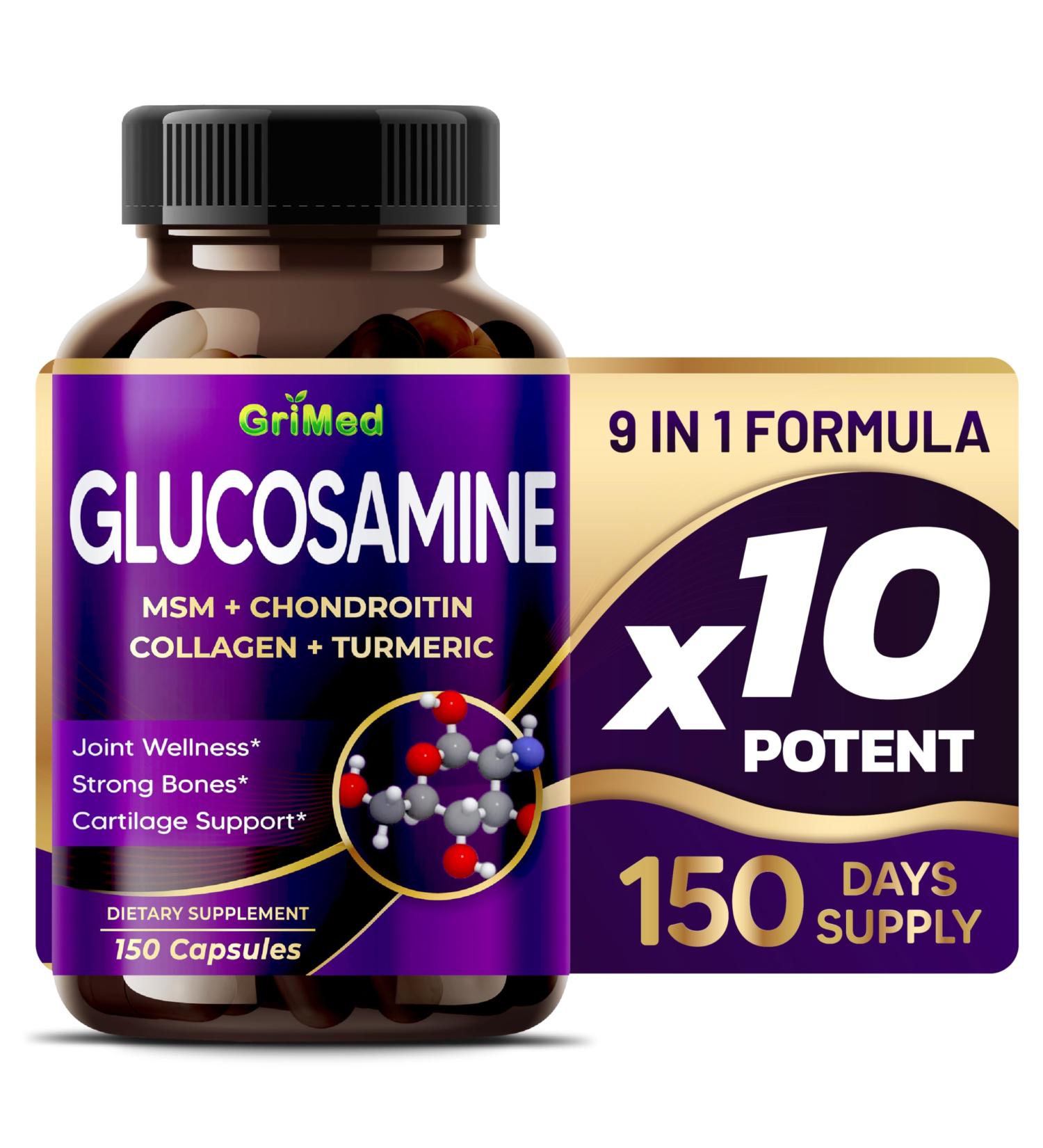 GriMed Glucosamine 12 000mg - X12 Power with MSM Chondroitin Collagen Turmeric for Joint Wellness Strong Bones Cartilage Support - Buy Online on GoSupps.com