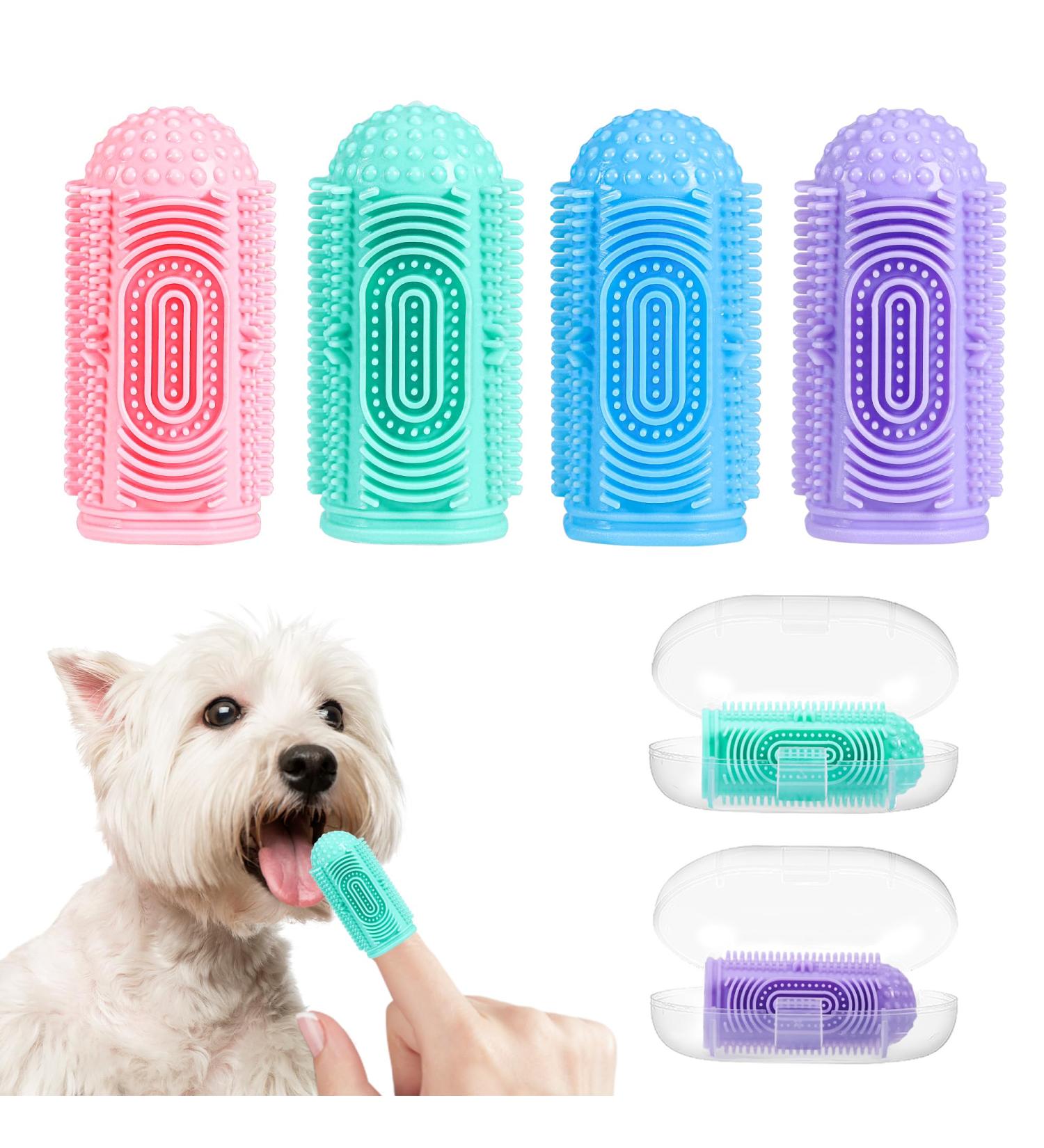 LDIIDII Dog Toothbrush Dog Finger Toothbrush 4 Pack Finger Toothbrush for Dog Cat Full Surround Bristles Dog Tooth Brush Silicone Puppy Toothbrush Easy Dog Teeth Cleaning & Dog Dental Care 4 Colours - Buy Online on GoSupps.com