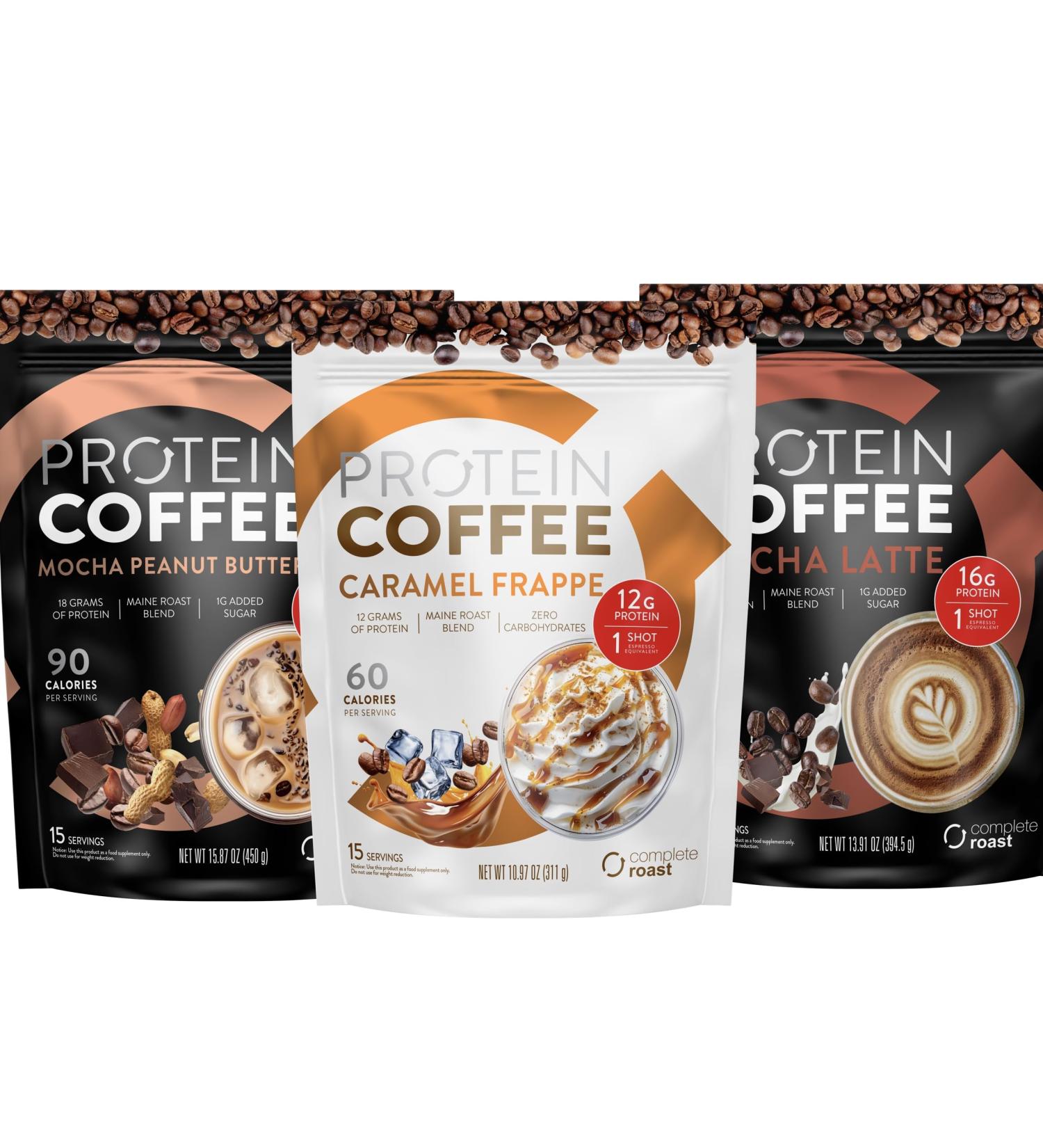 Complete Roast 3-Pack Caramel Frappe Iced Coffee and Vanilla (Caramel Frappe Mocha Latte Mocha Peanut Butter) - Buy Online on GoSupps.com