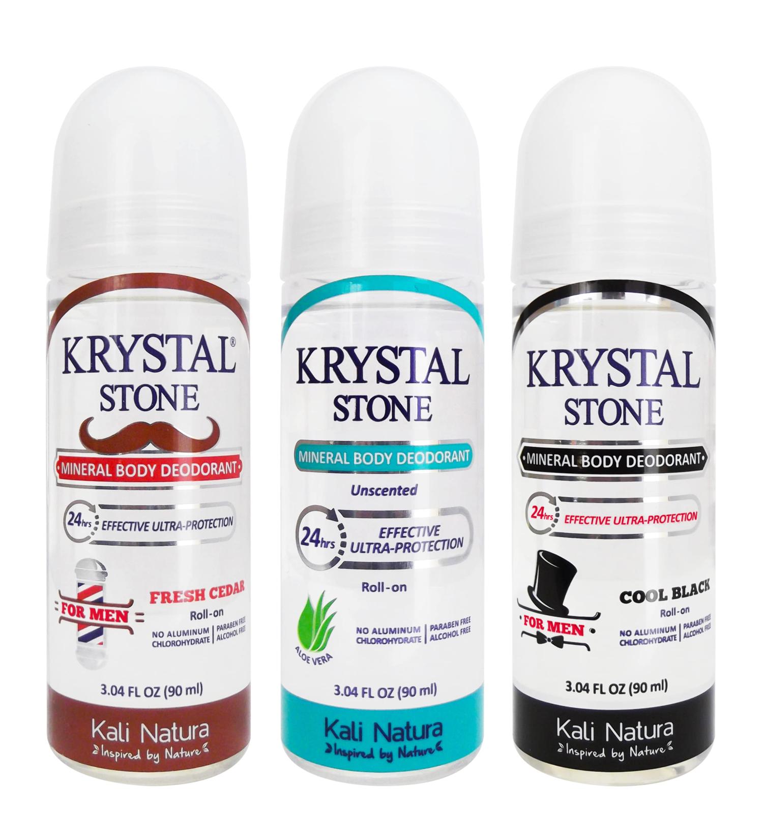 Deodorant For MEN 3-Pack Roll On Potassium Alum with Essential Oil Blends - Unscented COOL BLACK and FRESH CEDAR - VEGAN. CRUELTY FREE. ECO-FRIENDLY  - Buy Online on GoSupps.com
