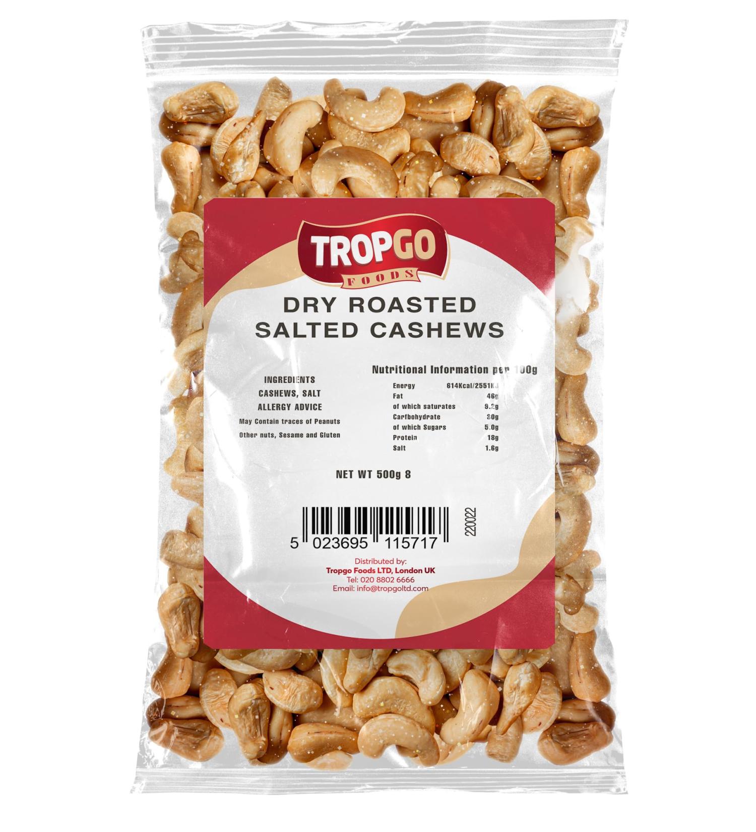 Tropgo Roasted Cashew Nuts 500g Fresh Packed Lightly Salted Cashew Nuts Cashew Nuts with Fiber Protein Minerals Perfect Snack Kosher Certified Nuts in Bulk - Buy Online on GoSupps.com