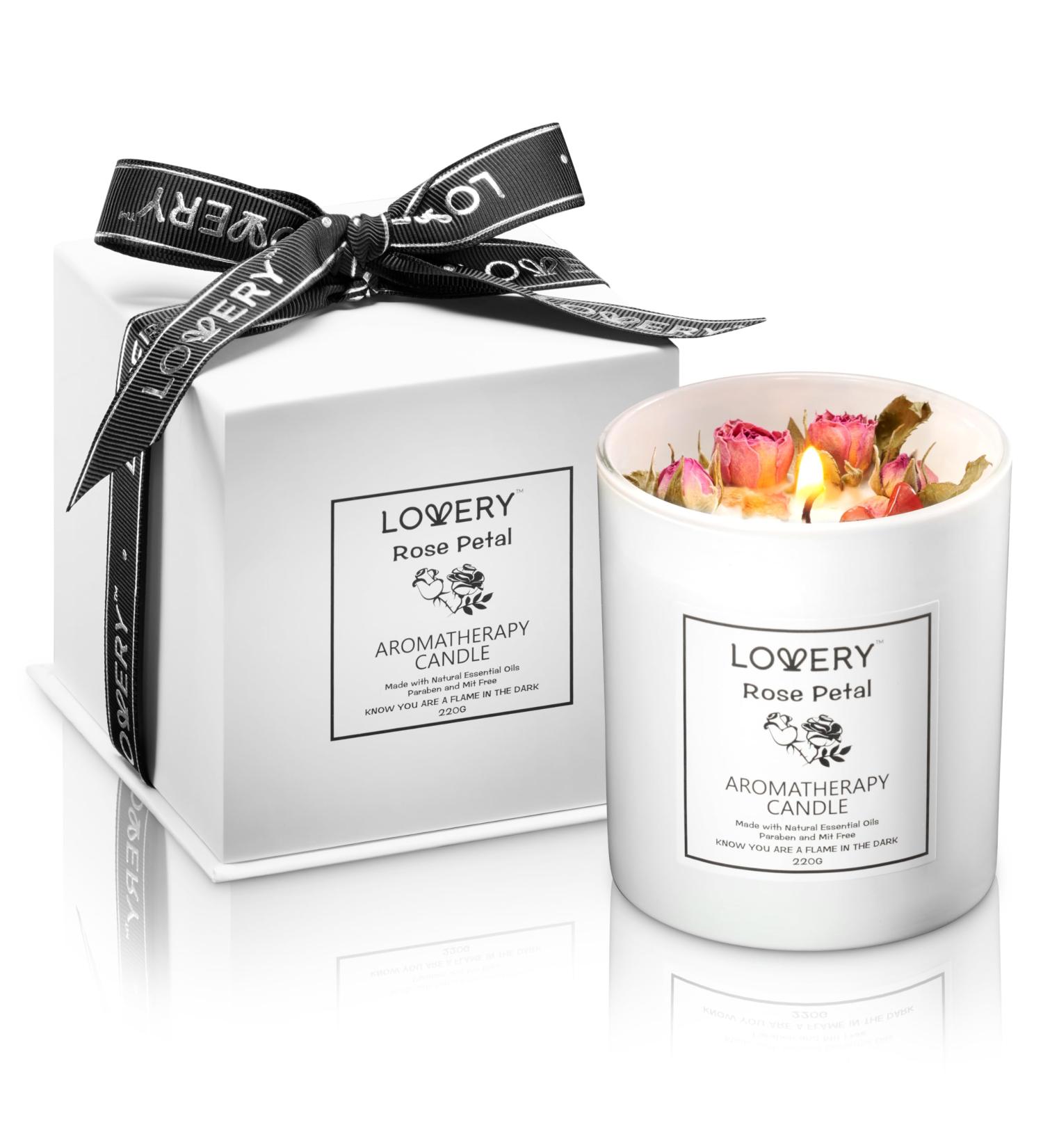 Rose Scented Candle with Dried Flowers - 9oz Soy Wax 55h Burn Perfect Aromatherapy Gift for Women Birthday & Self Care Ideas for Moms - Buy Online on GoSupps.com