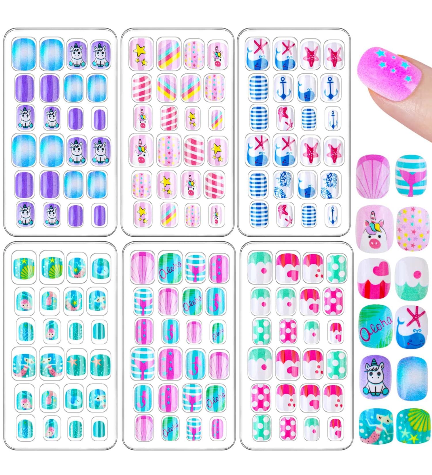 144-Piece Kids Press on Nails | Acejoz Summer Style Fake Nails for Girls | Sea Green Full Cover False Fingernails for Children - Nail Art Decoration - Buy Online on GoSupps.com