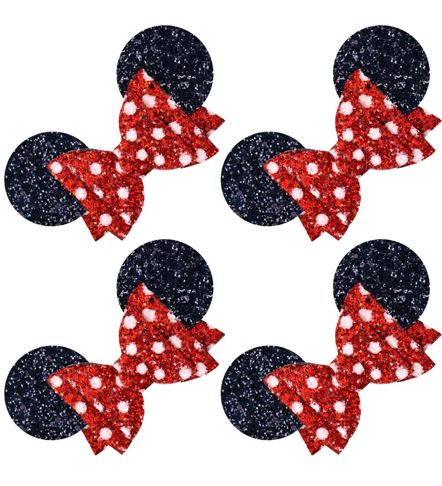 4 Pack 5 Inch Mouse Hair Bows - Red Sequins Bow Applique Hair Clips for Girls - Princess Party Accessories - Alligator Glitter Barrettes - Buy Online on GoSupps.com