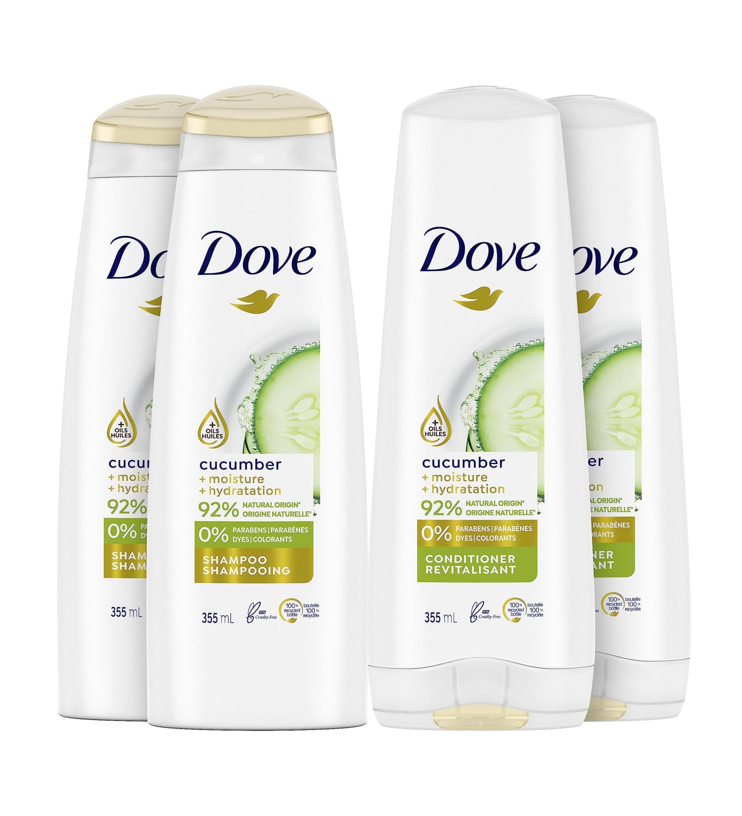 Dove Cucumber + Moisture Shampoo & Conditioner for dry hair 355 ml (Pack of 4: 2 Shampoos + 2 Conditioners) - Buy Online on GoSupps.com