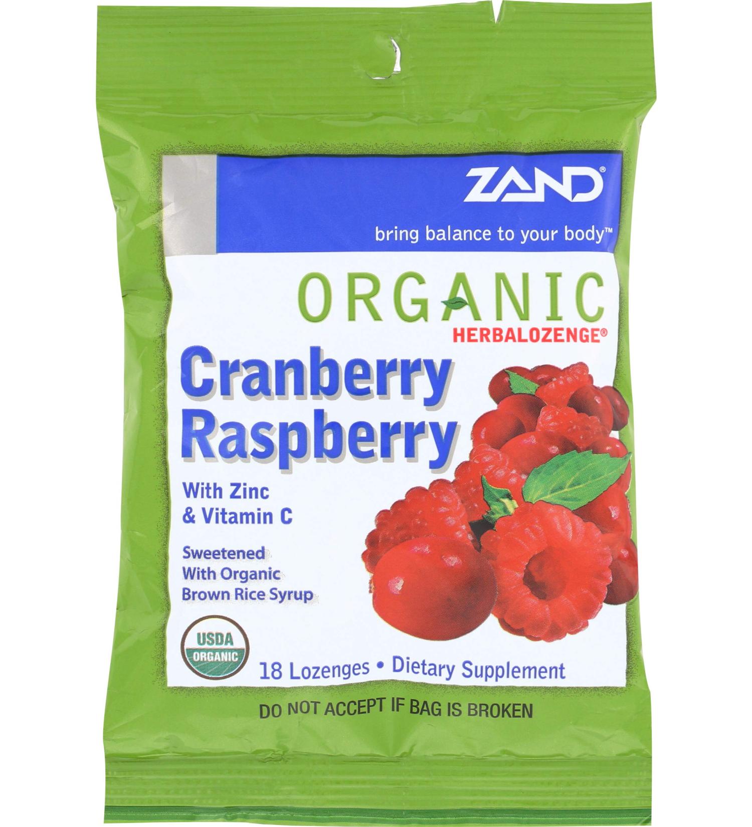 Zand Organic Herbalozenge - Cranberry Raspberry Flavor, 18 Lozenges | Natural Cough Relief & Immune Support - Buy Online on GoSupps.com