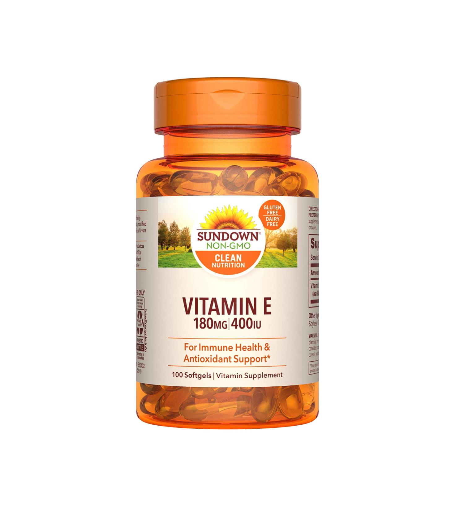 Sundown Naturals Vitamin E 180mg (400 IU) - 100 Softgels for Antioxidant Support - Buy Online on GoSupps.com
