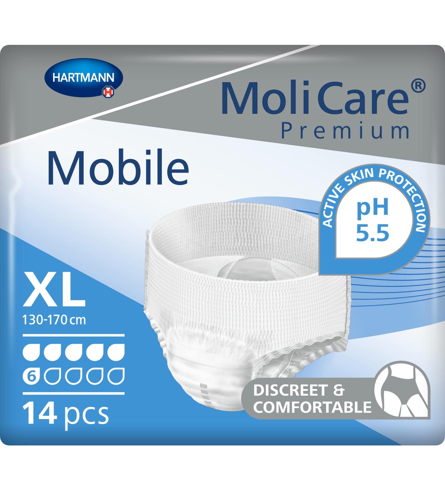 Molicare Premium Mobile Disposable Pants | Discreet Incontinence Underwear for Men & Women | Size XL (130-170 cm) | 14 Pieces 6 Drops - Buy Online on GoSupps.com