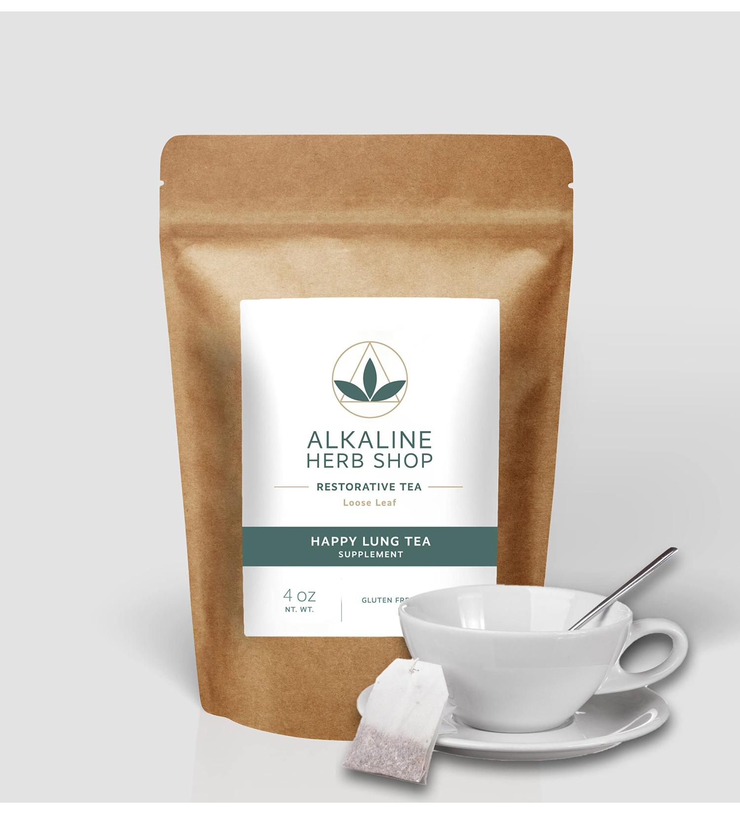 Alkaline Herb Shop - Happy Lung Tea Supplement - Made With Natural Wildcrafted Herbs - Mullein Elderberry Dandelion Root Wild Cherry Bark. & Guaco - Vegan - Gluten-Free - 4 Oz Loose Leaf Herbal Tea