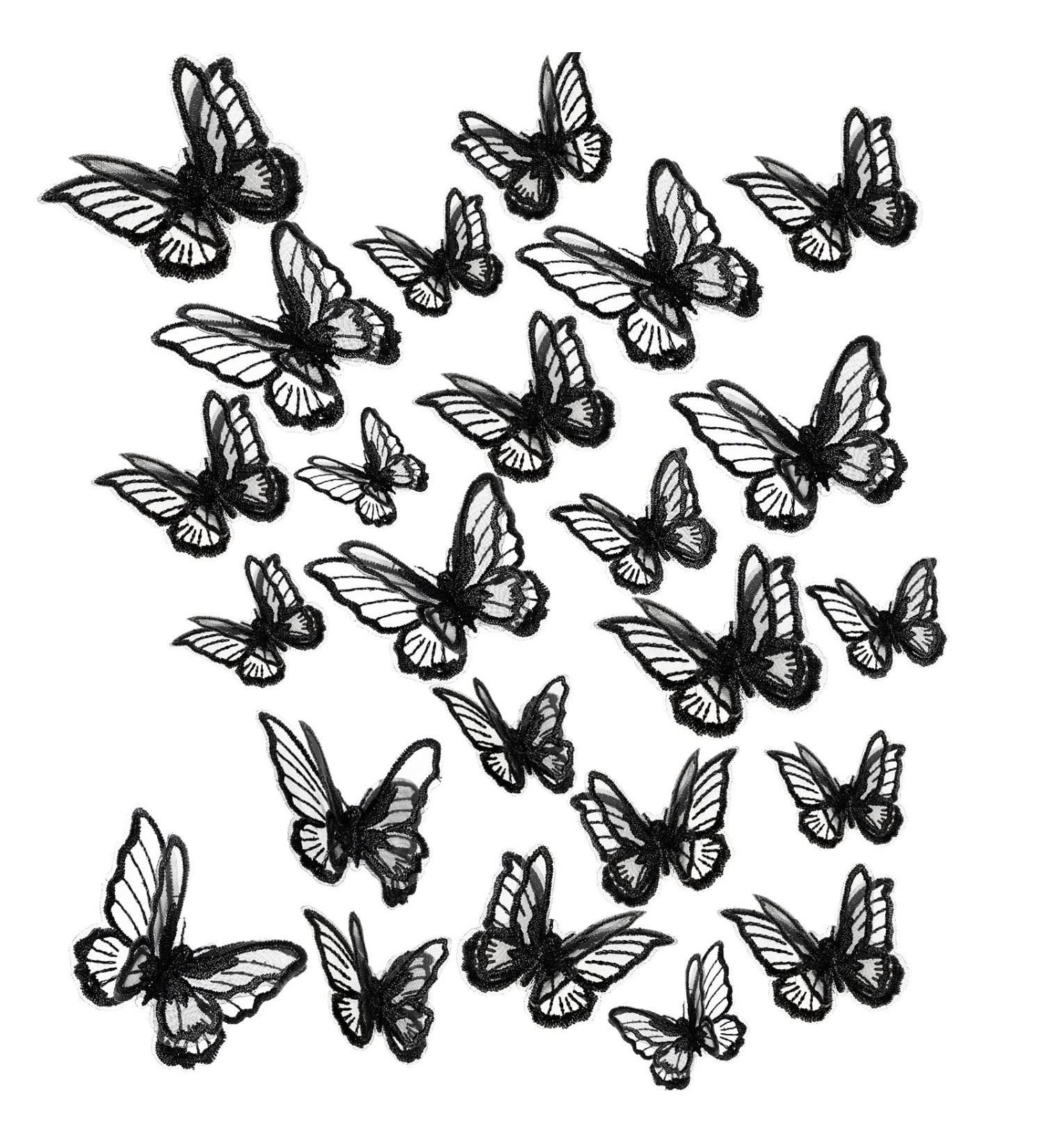 20pc Butterfly Lace Applique Embroidery Patches - Double Layer Organza Design for Wedding Dress, DIY Crafts - Black - Buy Online on GoSupps.com