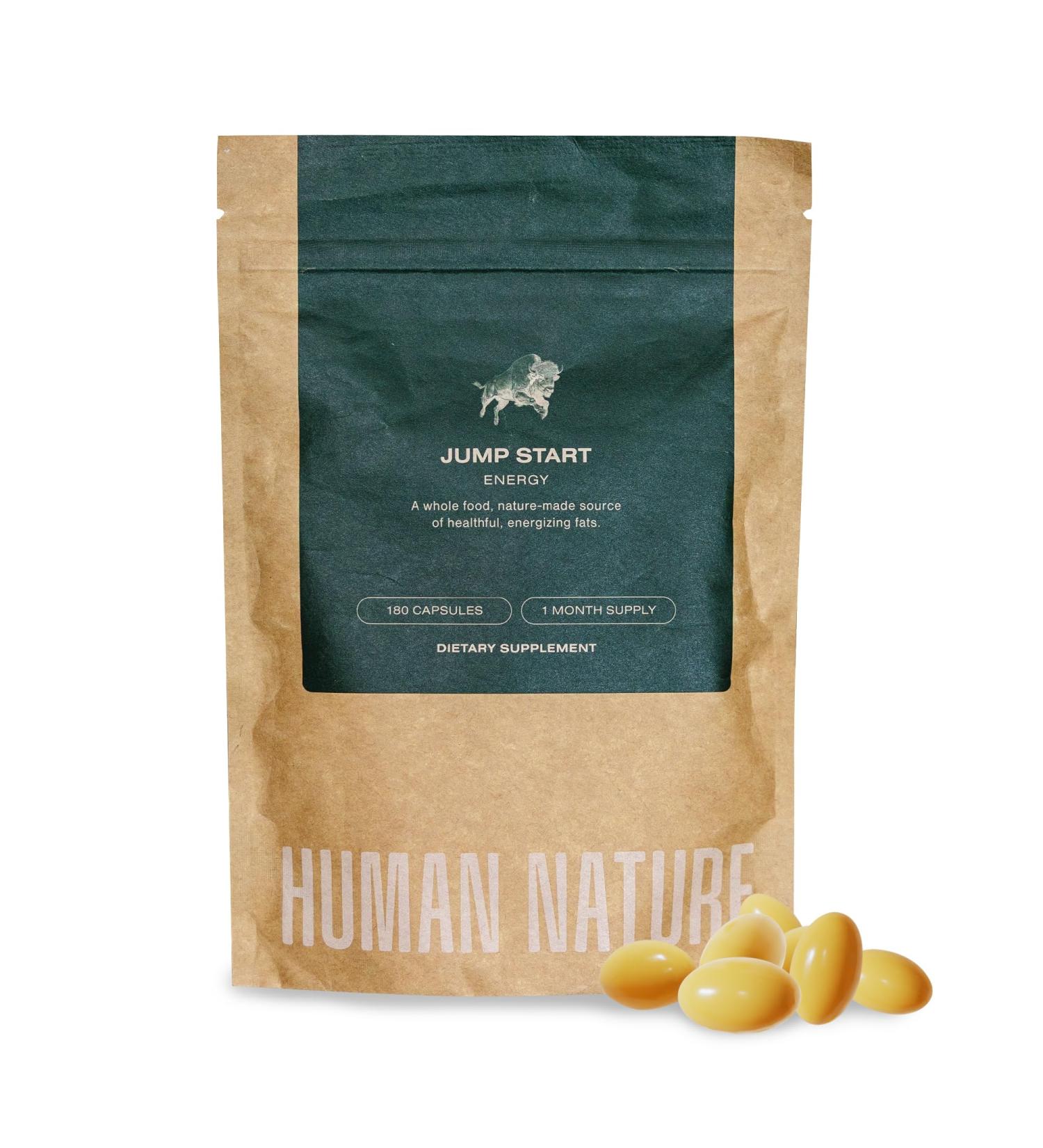 Human Nature Jump Start: Wild Grass Fed Bison Tallow & MCT Oil Focus Supplement with Essential Vitamins for Natural Energy Brain & Bone Health (180 Capsules) - Buy Online on GoSupps.com