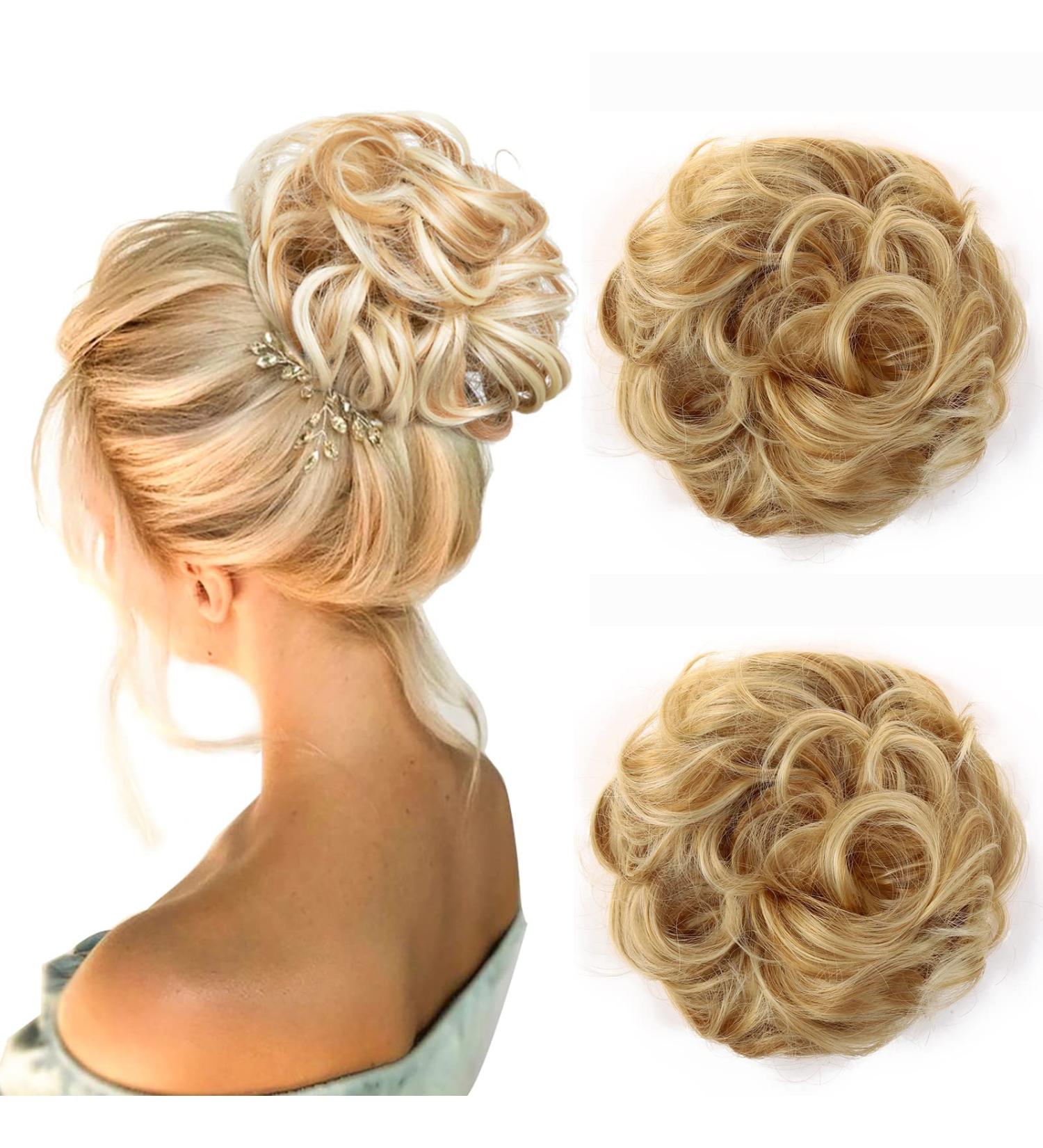 JJstar 2PCS Messy Bun Curly Fake Hair Buns - Heat Resistant Synthetic Fiber Scrunchies in Golden/Beach Blonde for Women & Girls - Buy Online on GoSupps.com