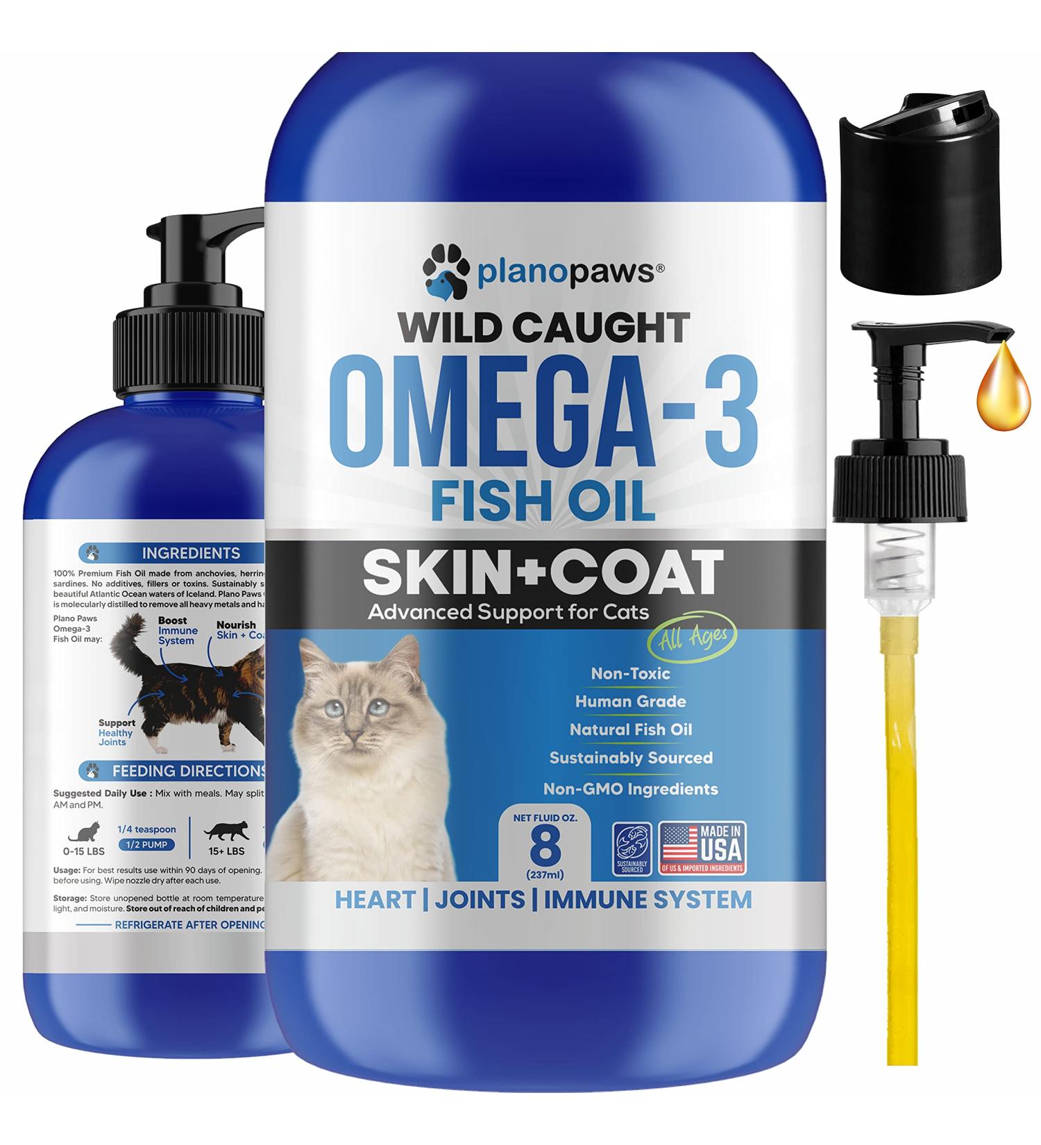 Omega 3 Fish Oil for Cats - Premium Cat Vitamin and Supplement for Health and Shedding - 8 Oz Liquid Fish Oil for Cats - Buy Online on GoSupps.com
