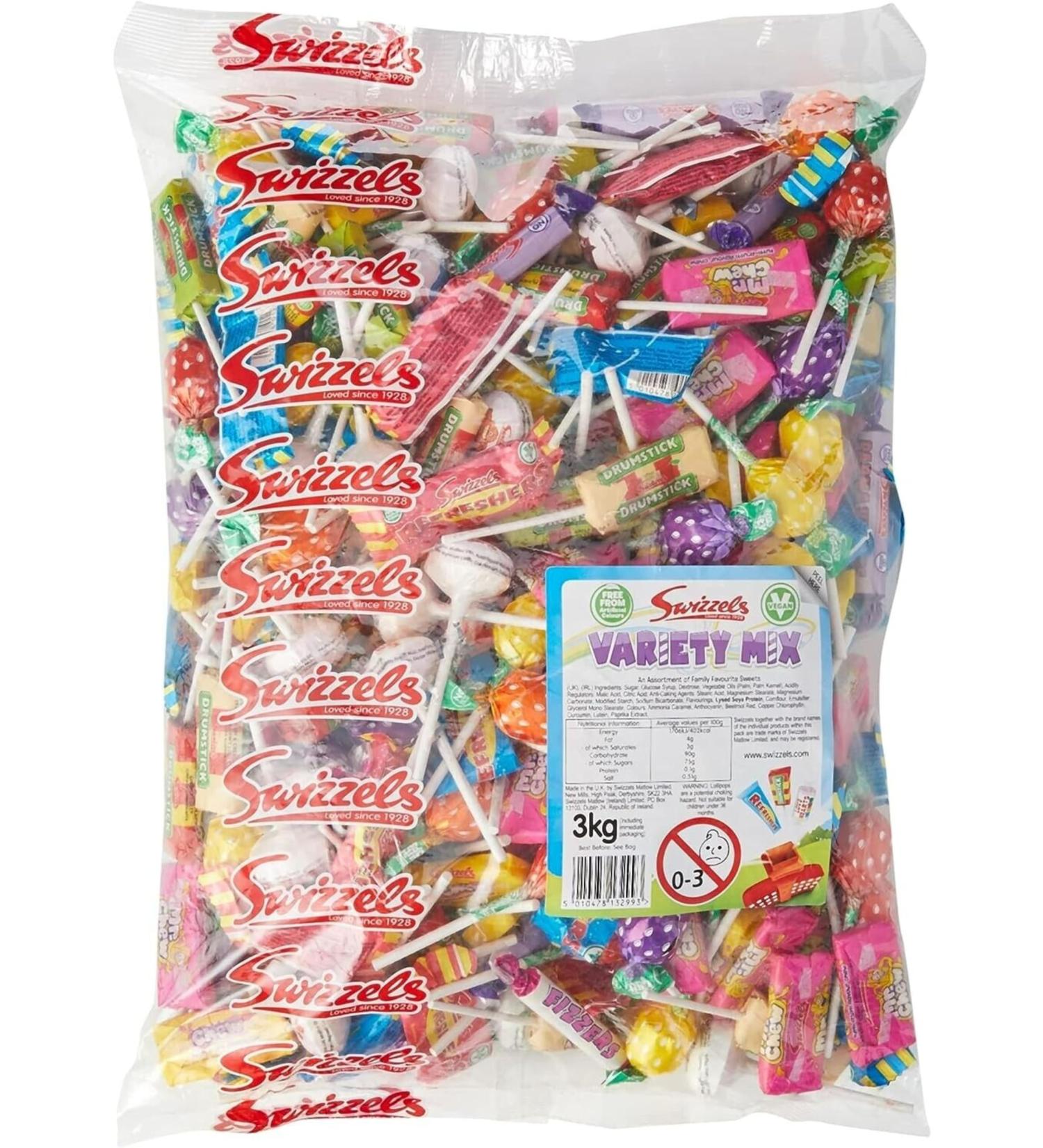 Swizzels Variety Mix. Mixed Sweets 3kg. love hearts double lollies fruit lollies parma violets fizzers and drumstick lollies.