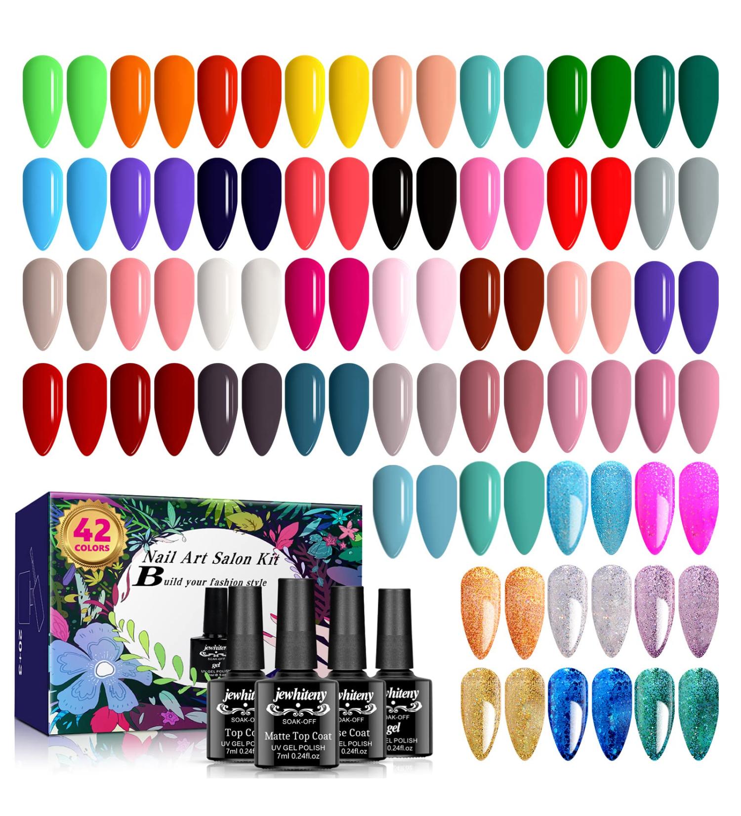 45 PCS Gel Nail Polish Kit: 42 Colors Green Blue Red Pink Collection - Perfect Gifts for Women - SET 3 - Buy Online on GoSupps.com
