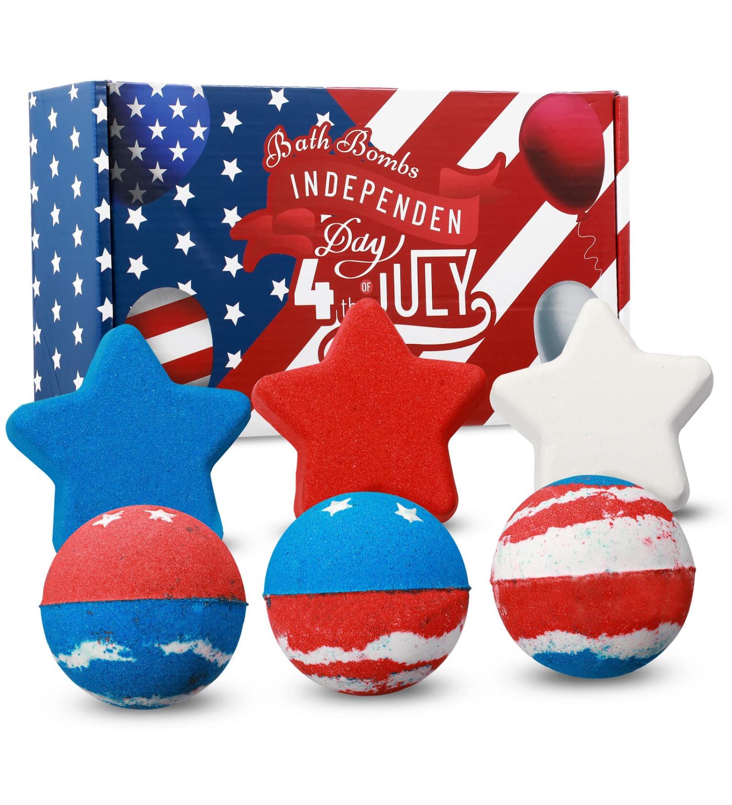 4th of July Bath Bombs Gift Set - USA Patriotic Red White Blue Independence Day Bath Bombs - 6 Pack for Kids, Women, Men - Bath Gift - Buy Online on GoSupps.com