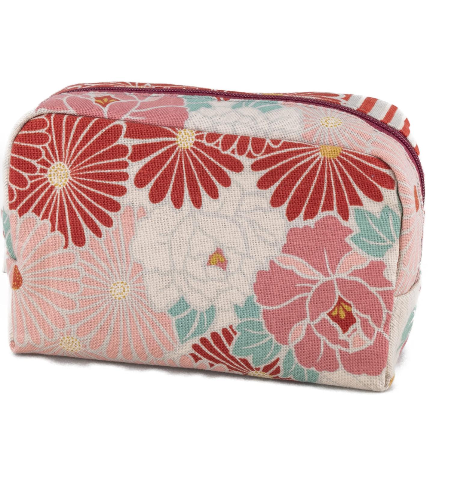 Small Retro Flower Cosmetic Bag for Women & Girls - Made in Japan | Ideal Makeup Toiletry & Stationery Organizer - Red - Buy Online on GoSupps.com