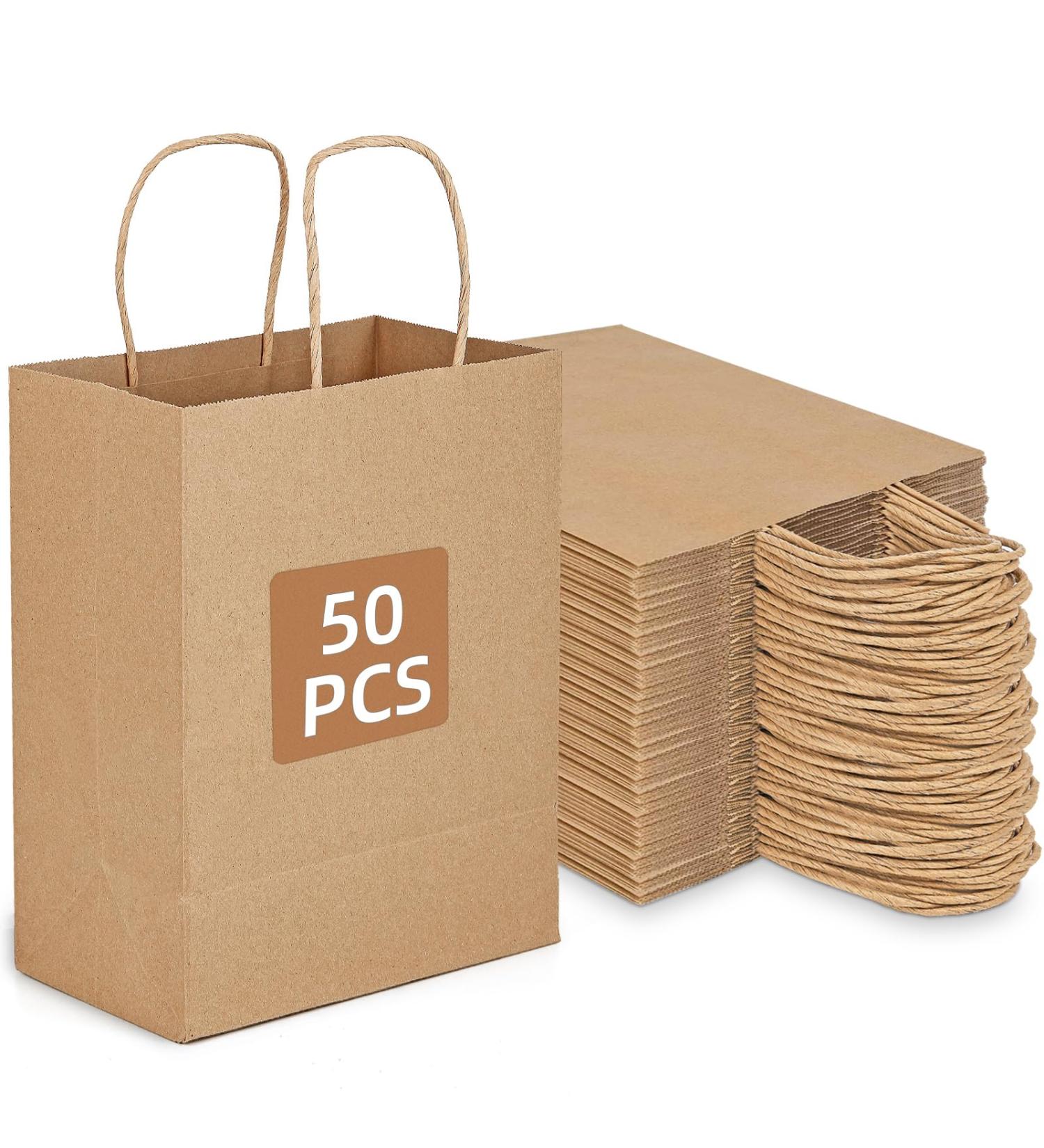 Bolthy Brown Kraft Paper Bags 50Pcs 8.26 x 4.33 x 10.62 inches Bolthy Paper Bags with Handles Gift Bags Shopping Bags for Wedding Retail Birthdays Party Favor - Buy Online on GoSupps.com