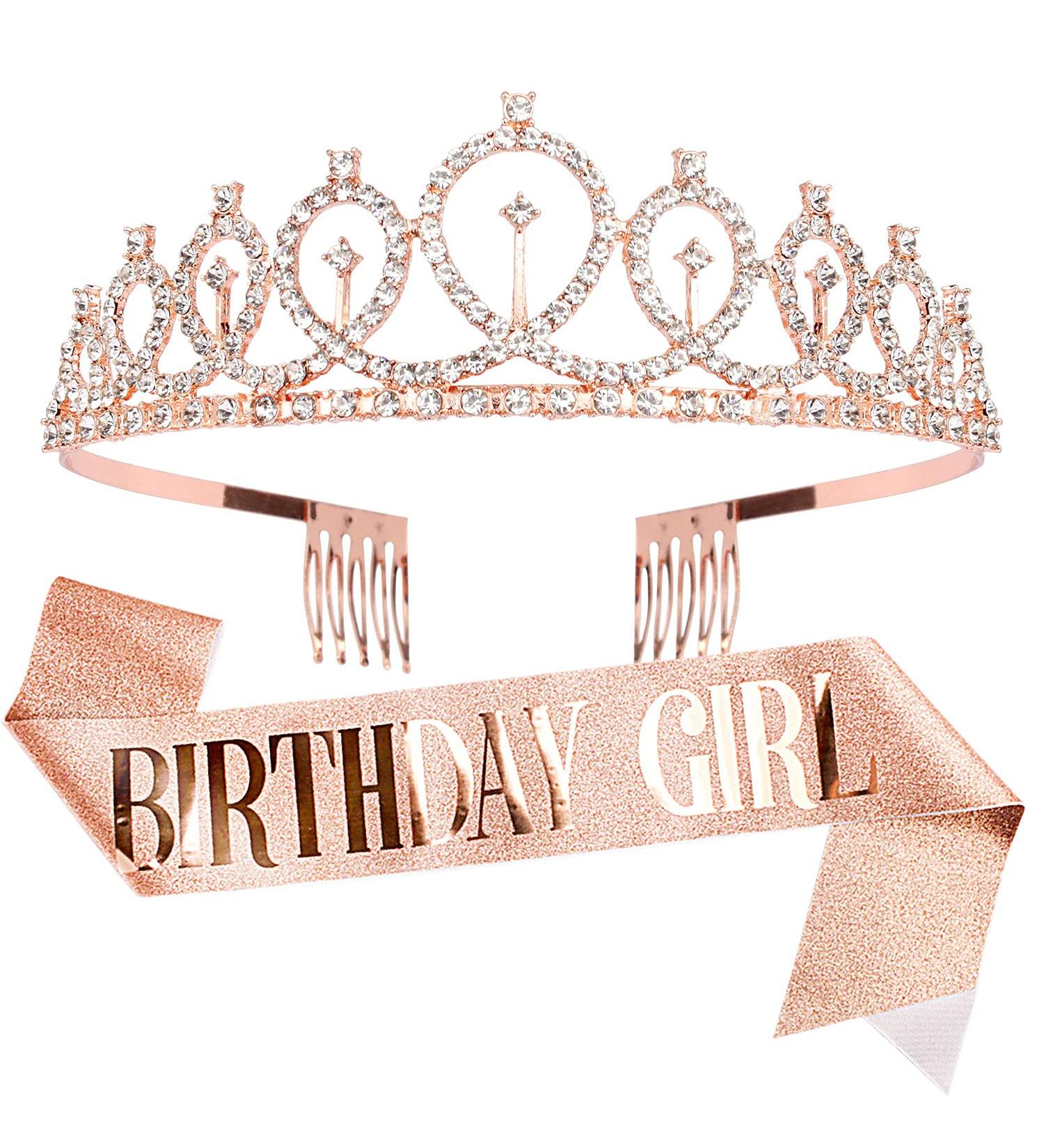 Rose Gold Birthday Queen Tiara Set with Sash - Happy Birthday Crowns for Women - Buy Online on GoSupps.com