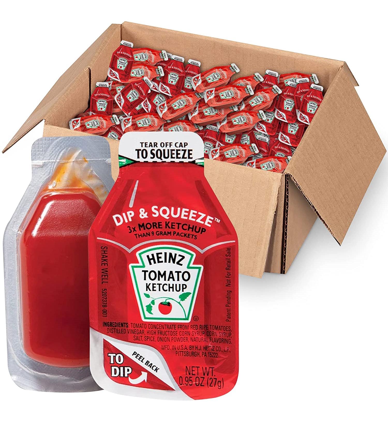 Heinz Tomato Ketchup Dip And Squeeze - Pack of 50 (0.95 oz) Single Serve Ketchup Pockets for On-The-Go Meals - Buy Online on GoSupps.com