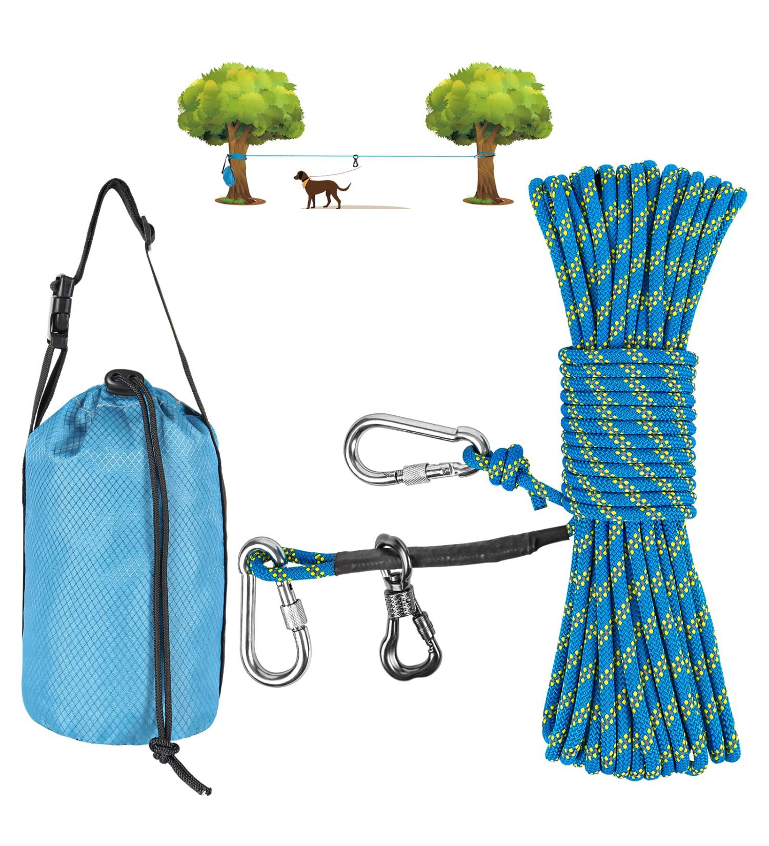 Xiaz Dog Leash for Camping - 30.5m Portable Overhead Trolley System for Dogs up to 90.7kg | Ideal for Courtyards Parks & Outdoor Events - Buy Online on GoSupps.com