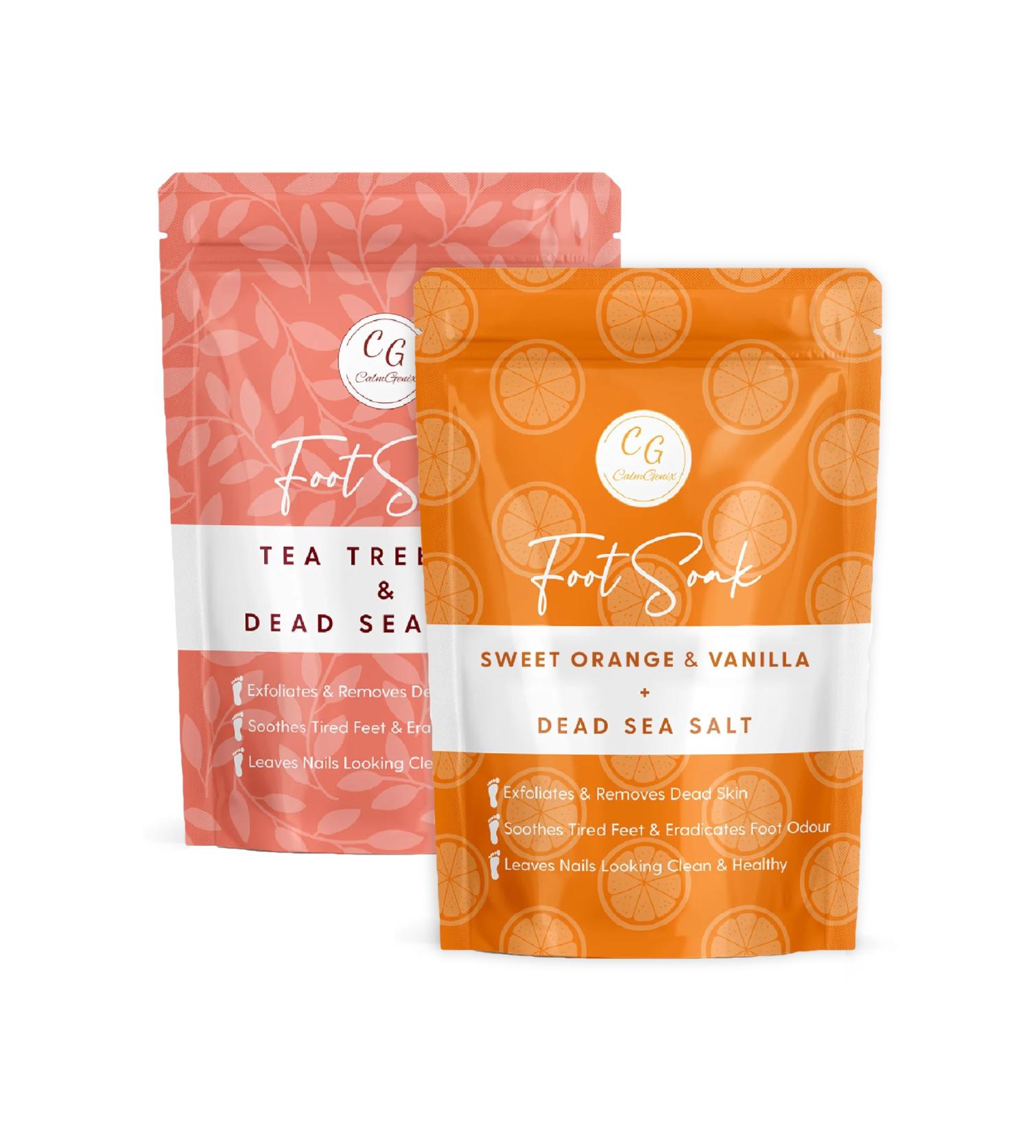 CalmGenix Foot Soak with Tea Tree Oil & Dead Sea Salt | Helps Treat Nail Fungus and Athletes Foot Foot Spa Bath | Foot Moisturiser & Deodorizer Feet Soak | Exfoliating Foot Soak Multipack - Buy Online on GoSupps.com