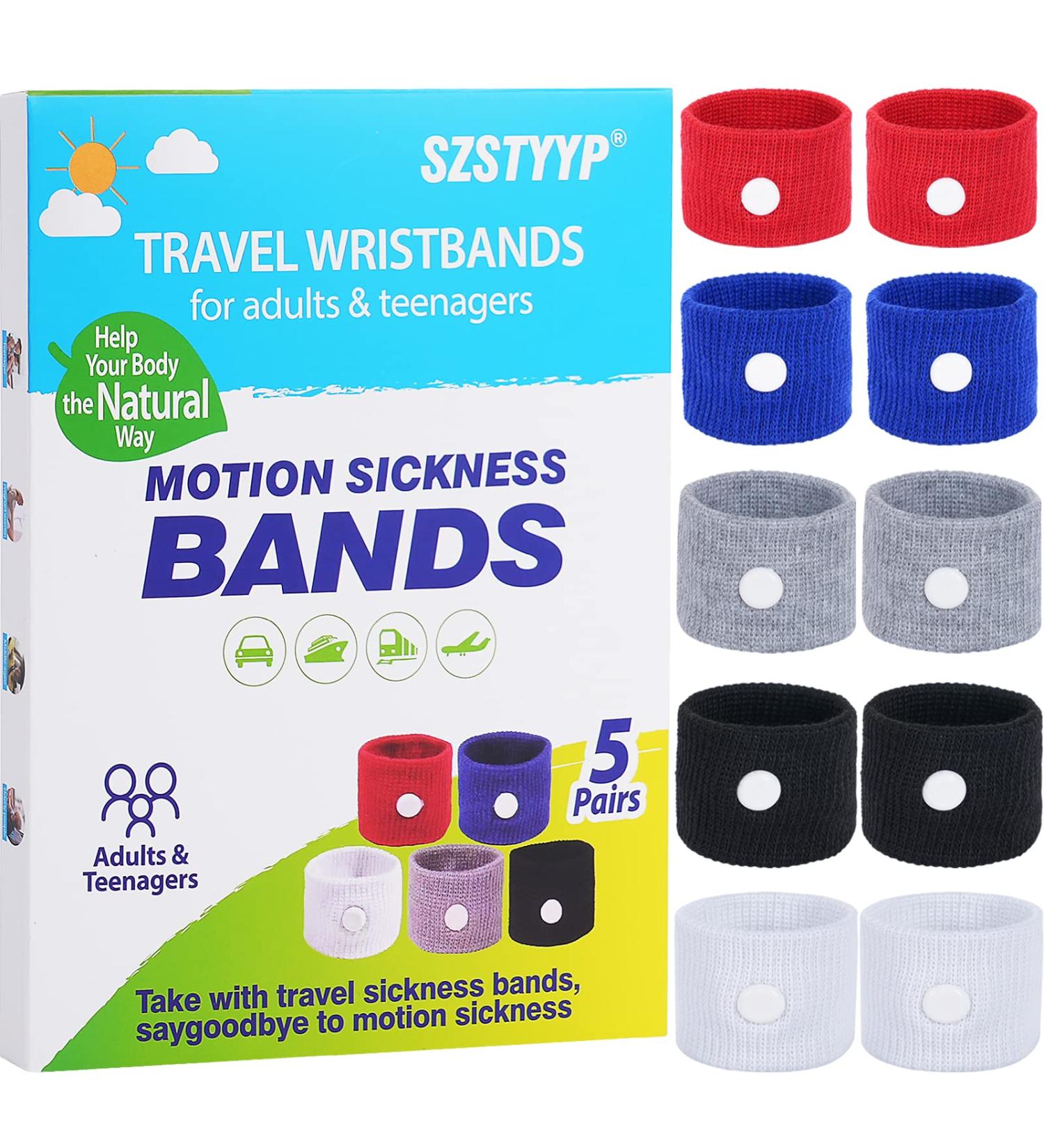Motion Sickness Bands - 5 Pairs for Adults & Kids - Nausea Relief for Travel & Pregnancy - Acupressure Wristbands in Red/Blue/Gray/Black/White - Buy Online on GoSupps.com