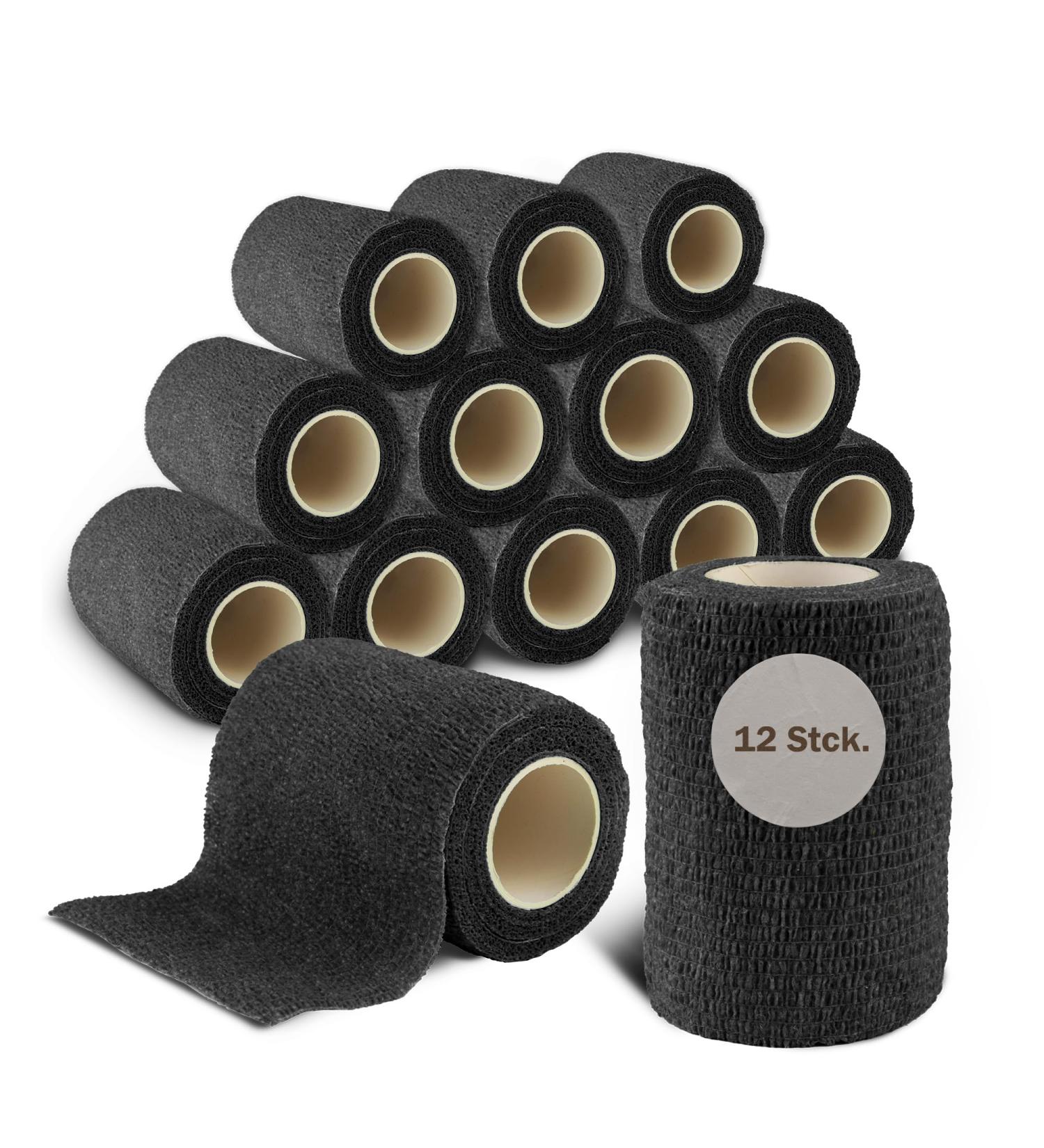 Nilo Self-Adhesive Bandage - 12 Rolls 7.5cm x 4.5m | Breathable & Elastic Adhesive Tape for Animals & People - Black - Buy Online on GoSupps.com