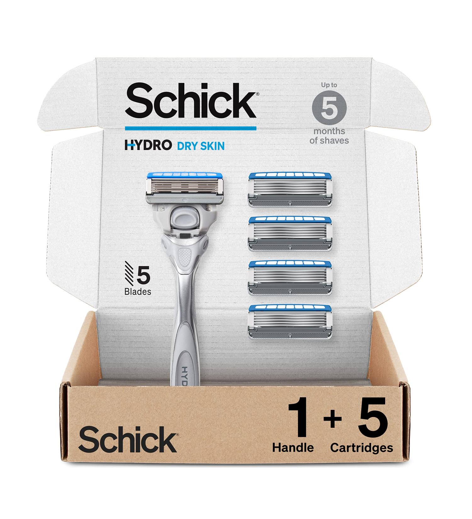 Schick Hydro Dry Skin Razor for Men - Hydrating Razor with 5 Blades | Pack of 5 Refills - Buy Online on GoSupps.com