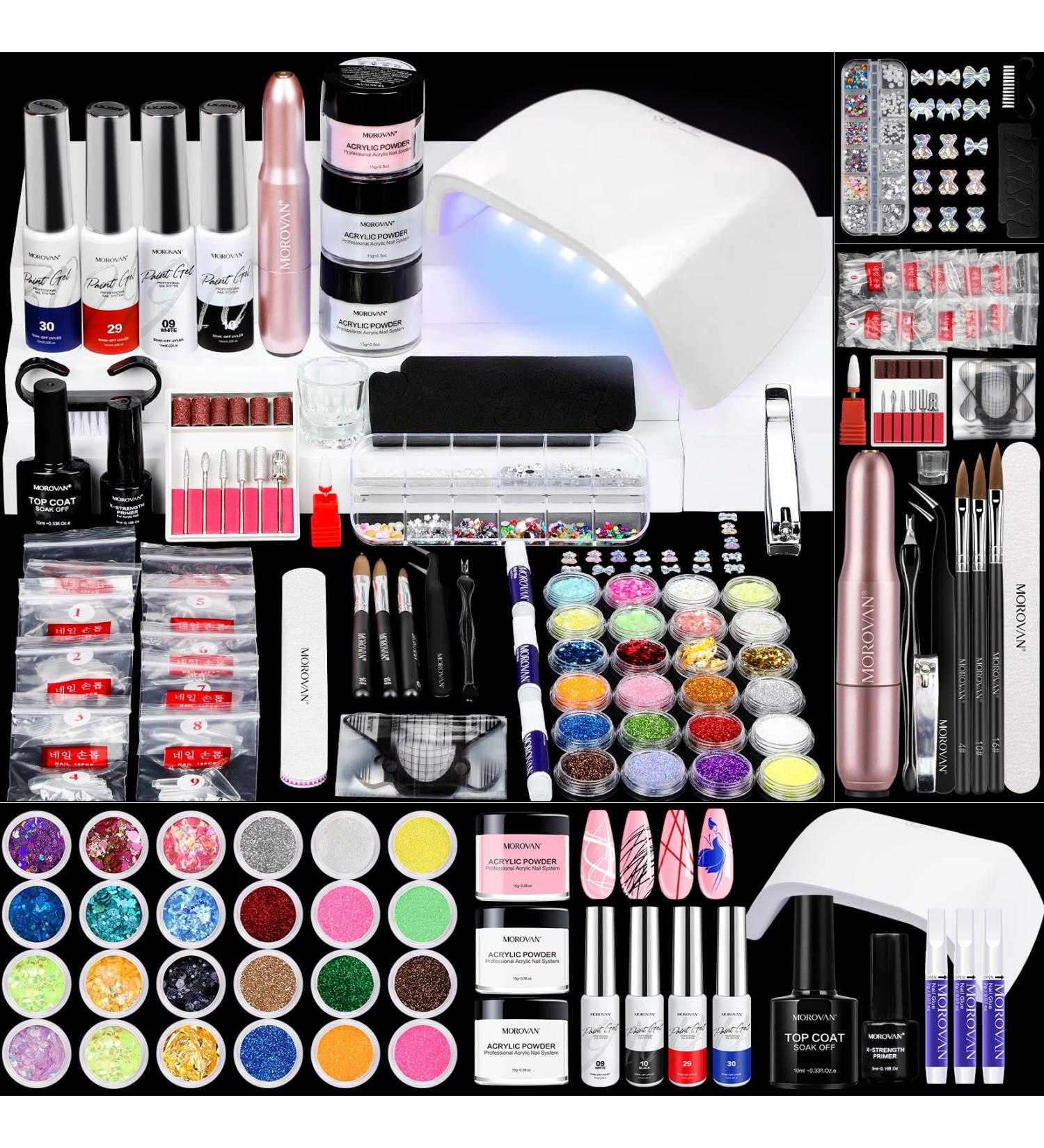 Morovan Acrylic Nail Kit with Drill - Professional Set for DIY Nail Art - Includes UV Light, Glitter Powder, Extension Tools - Ideal for Beginners - Buy Online on GoSupps.com