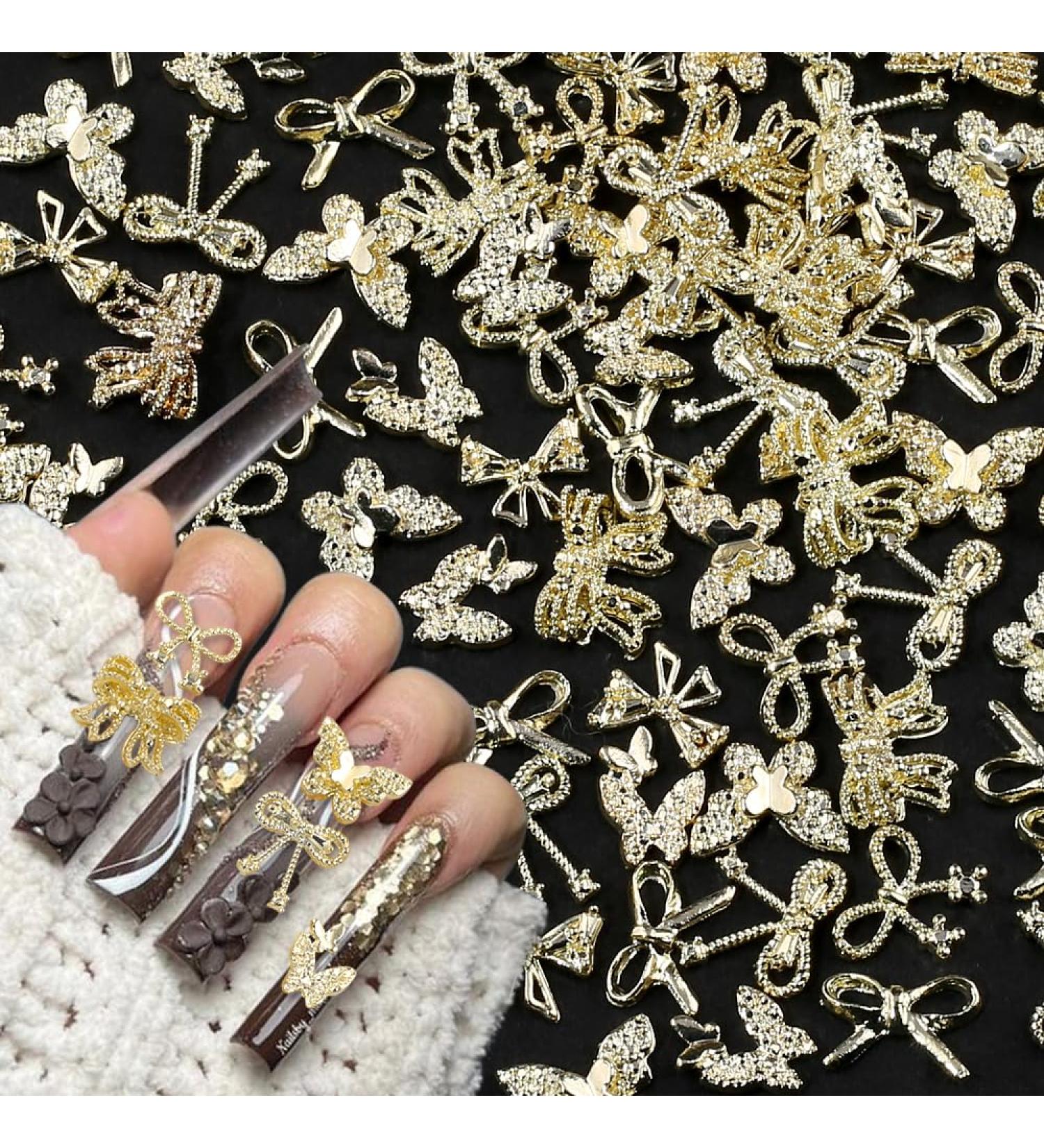 50 Piece 3D Gold Bow & Butterfly Nail Charms - Premium Alloy Nail Art Decor for Stunning Nail Designs - Buy Online on GoSupps.com