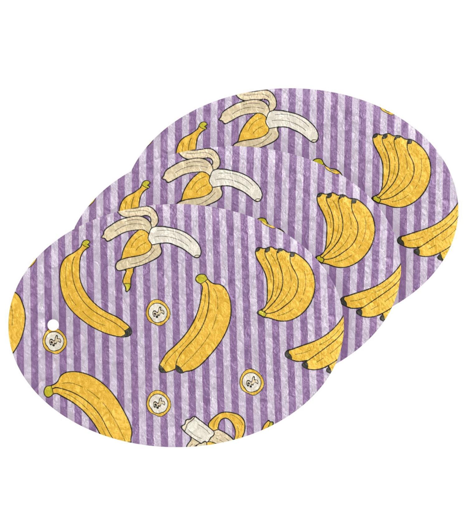 3-Pack Cleaning Kitchen Sponges Oval Purple Striped Banana Kitchen Cellulose Dishwashing Wood Pulp Cotton - Buy Online on GoSupps.com