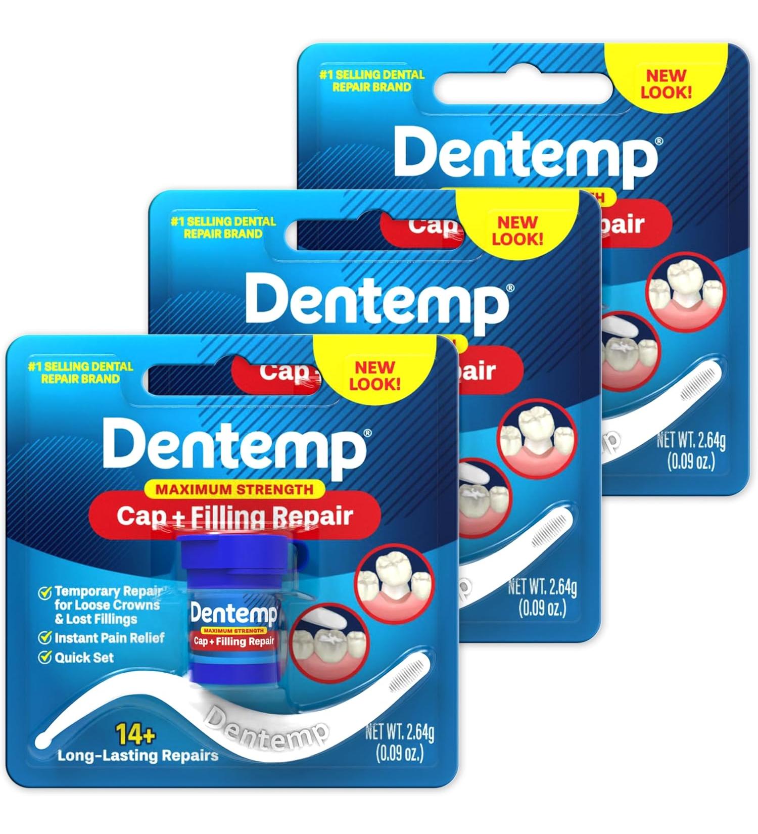 Dentemp Maximum Strength Dental Repair Kit - Pack of 3 for Loose Cap and Lost Filling - Instant Pain Relief and Temporary Tooth Filling - Buy Online on GoSupps.com