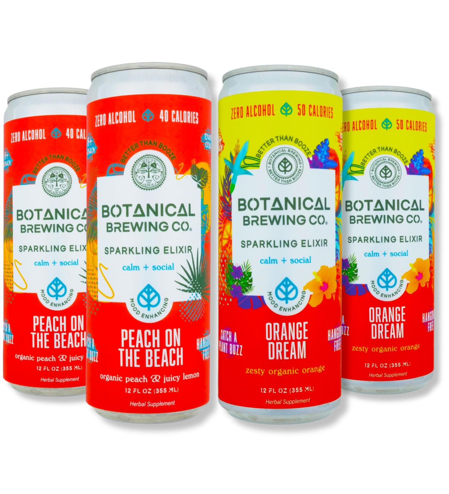 Botanical Brewing Peach & Orange Mix Duo - Kava Drink with Kava Root Extract | Refreshing & Sparkling Kava Seltzer | Alcohol-Free Vegan & Low-Calorie Naturally Sweetened Agave 12 Fl oz Cans 4-Pack Peach & Orange Pack of 4 - Buy Online on GoSupps.com