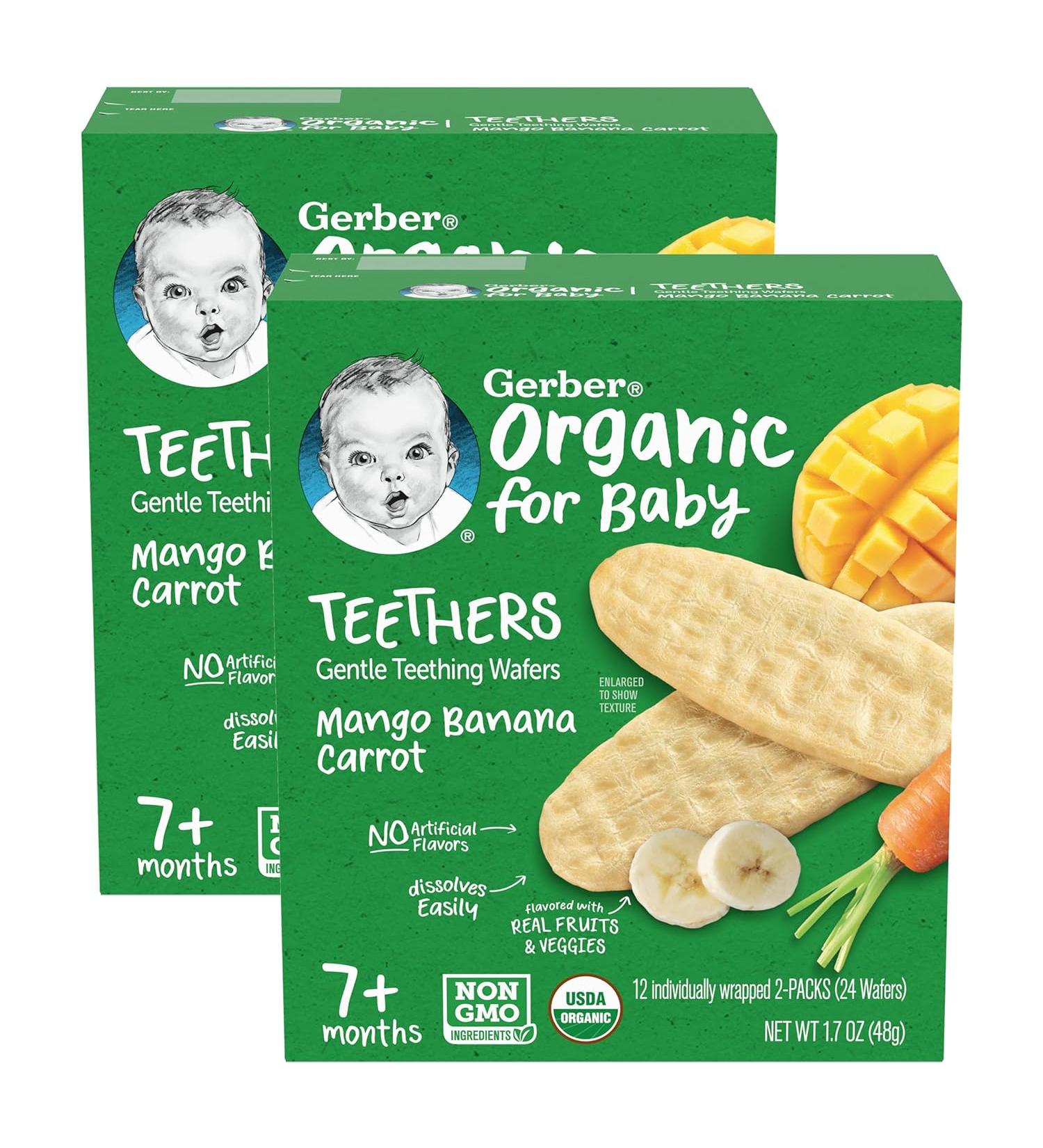 GoSupps.com - Gerber Organic Teethers Gentle Teething Wafers 7+ Months Mango Banana Carrot 12 Packs 2 Wafers Each - Buy Online on GoSupps.com
