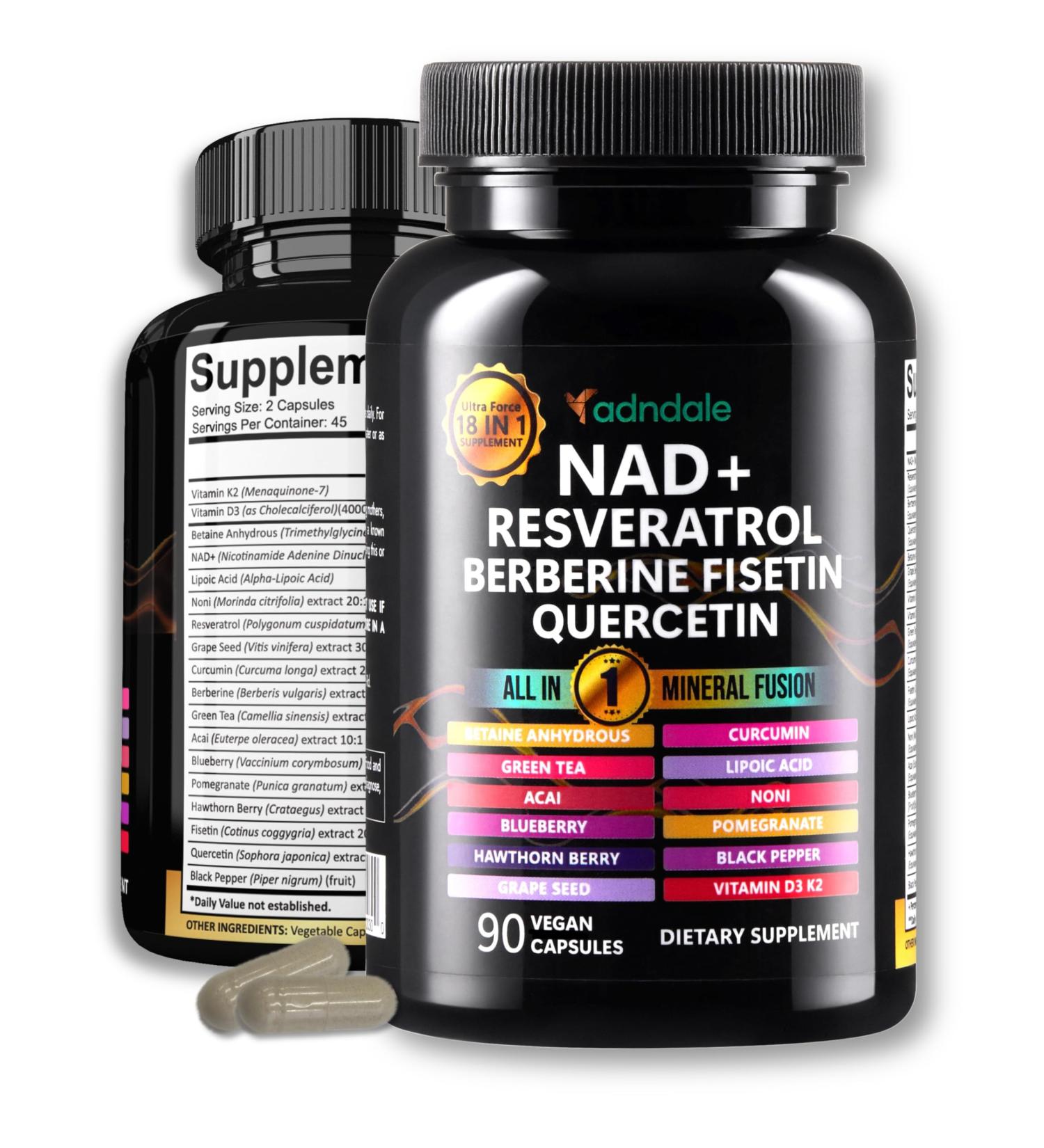 Adndale Liposomal NAD Supplement. Longevity Formula NMN Supplement Alternative. 90CT Advanced NAD+ Resveratrol NAD Resveratrol 90 Count (Pack of 1) - Buy Online on GoSupps.com
