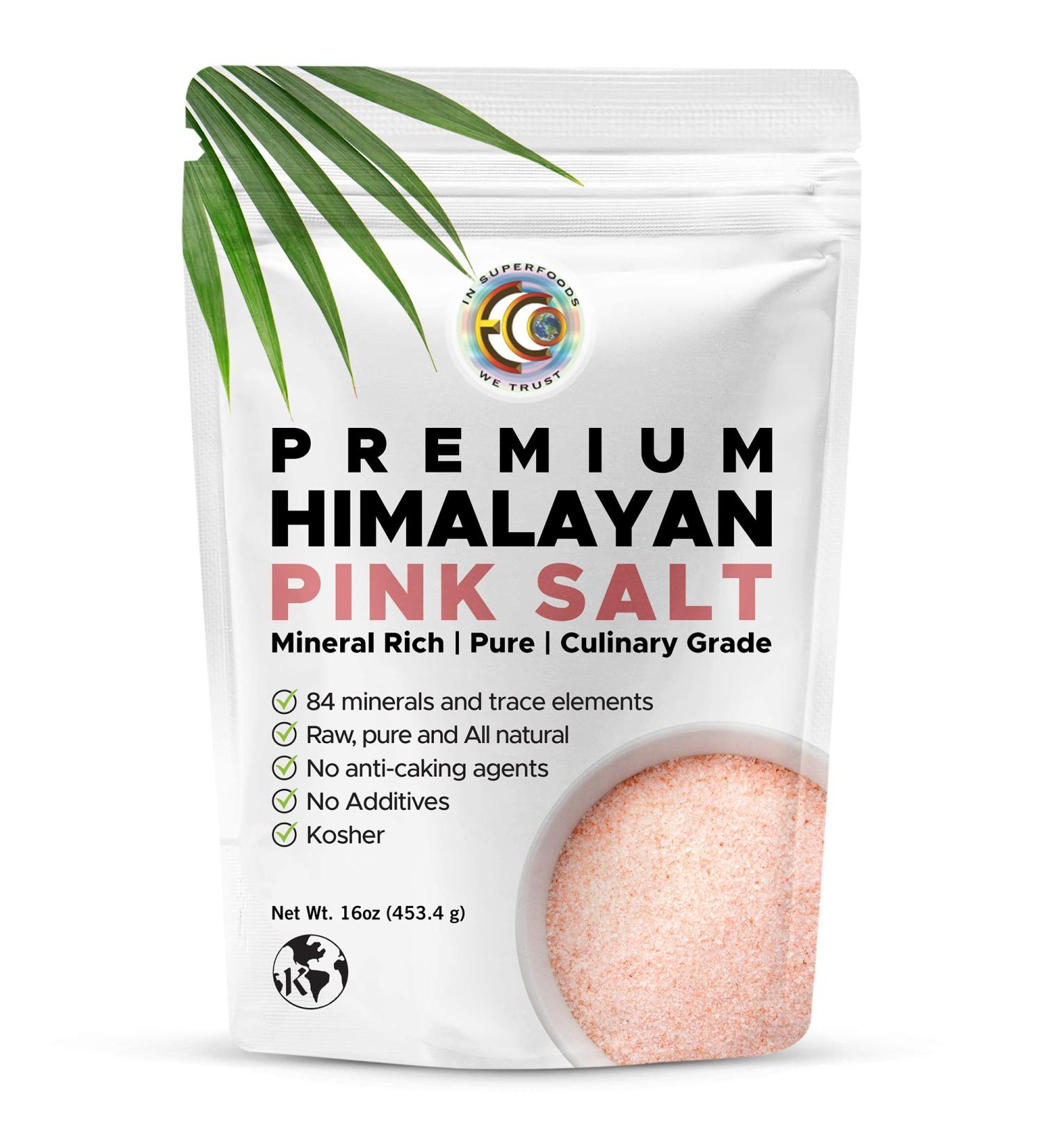 Earth Circle Organics Premium Himalayan Pink Fine Grain Salt - Pure Culinary Grade, Kosher, Nutrient and Mineral Dense - 1 Pound - Buy Online on GoSupps.com