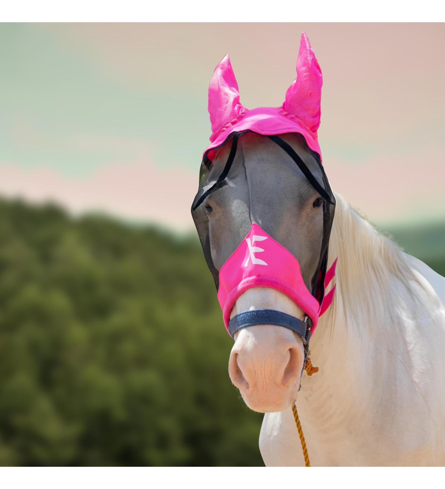 XE Horse Fly Mask with Ears - Breathable UV Protection Horse Mask for Racing & Standard Sizes - Full (L) Pink - Buy Online on GoSupps.com