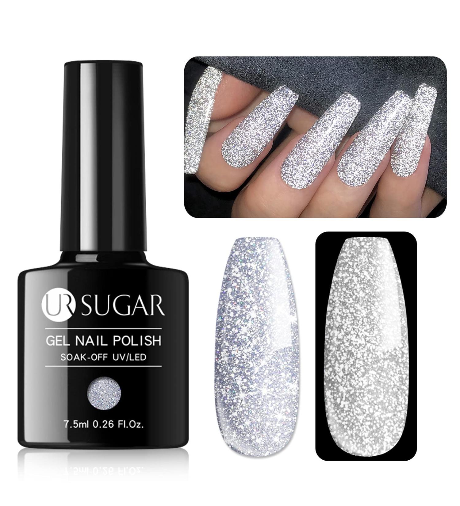 UR SUGAR Reflective Silver Glitter Gel Nail Polish - Sparkling Shimmery Diamond UV Gel Varnish for Halloween Manicure - Buy Online on GoSupps.com