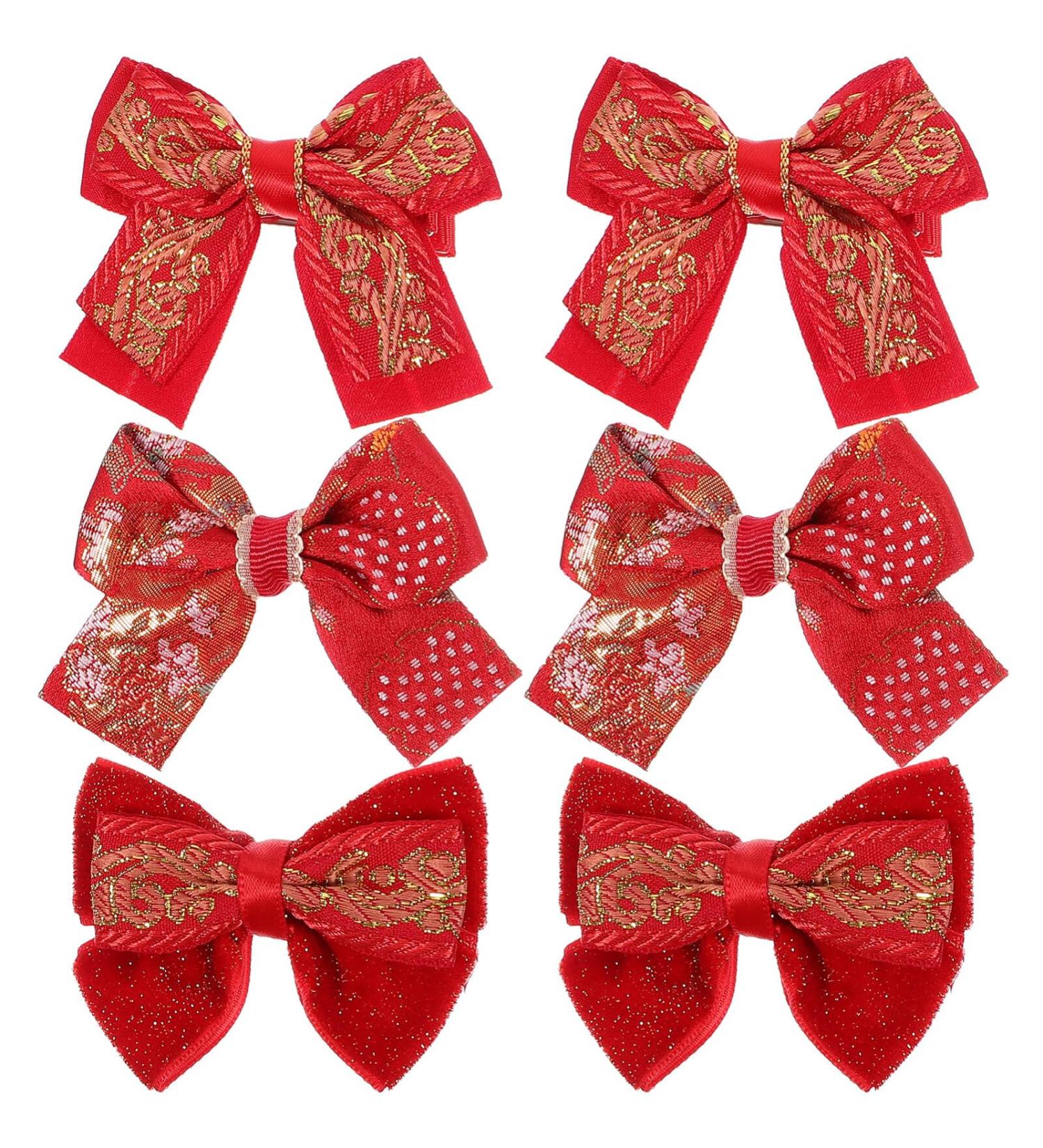 FRCOLOR 3 Pairs New Year Red Hair Bow Barrettes Embroidered Bow Hairgrips Christmas Spring Festival Hair Accessories for Girls Infants Toddlers - Buy Online on GoSupps.com