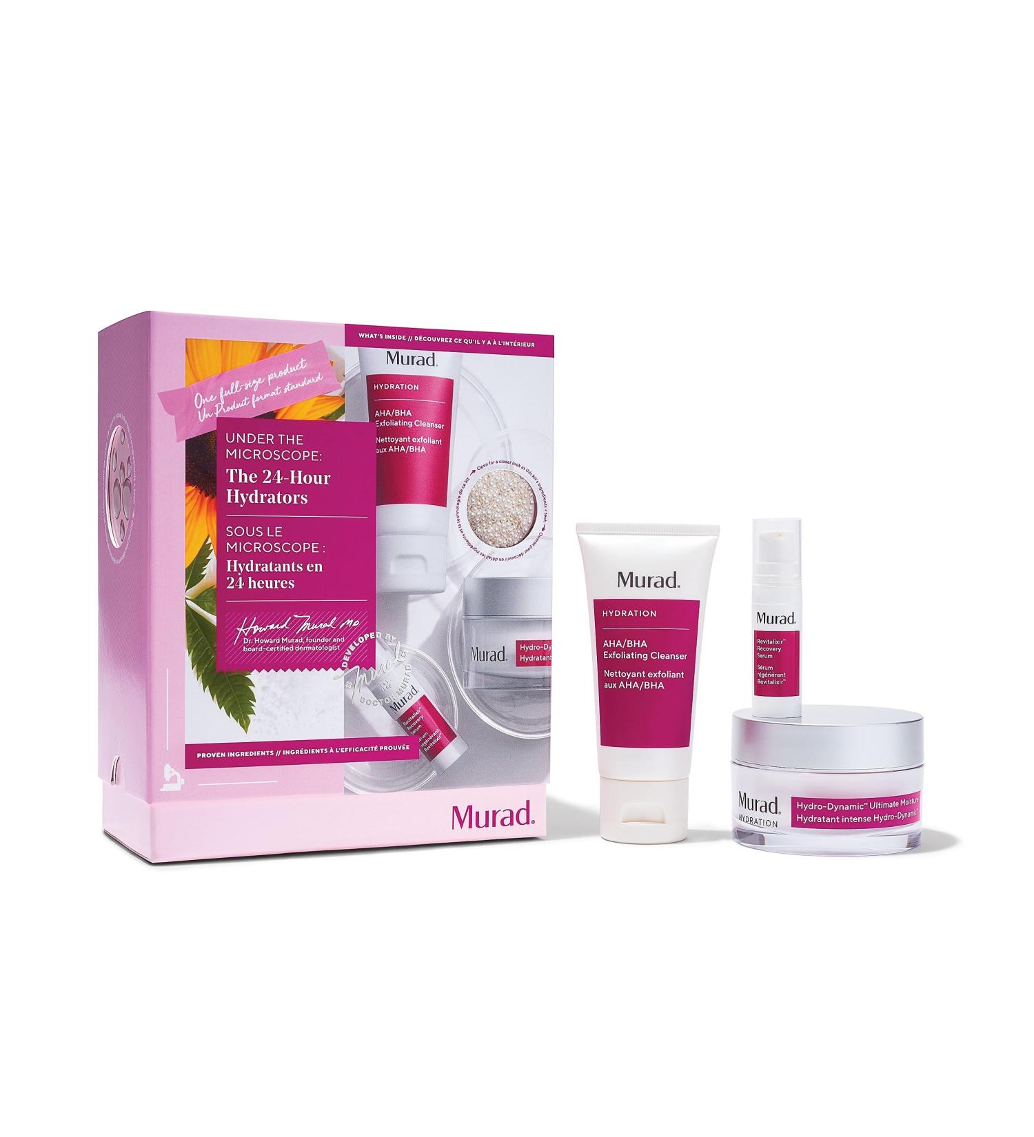Murad The 24-Hour Hydrators - 3-Piece Set (Worth 102) - AHA/BHA Facial Cleanser 60ml Revitalixir Recovery Serum 5ml & Hydro Dynamic Moisturiser 50ml - Buy Online on GoSupps.com