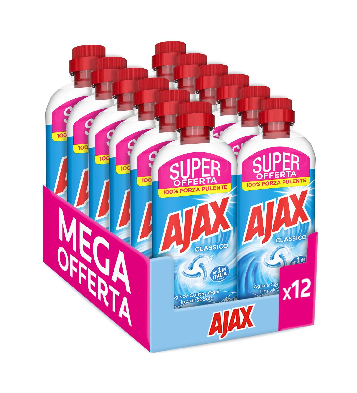 Ajax Hygiene and freshness more effective formula acts against all types of dirt hygiene and clean gloss 100% effective on dirt 12 x 650 m - Buy Online on GoSupps.com